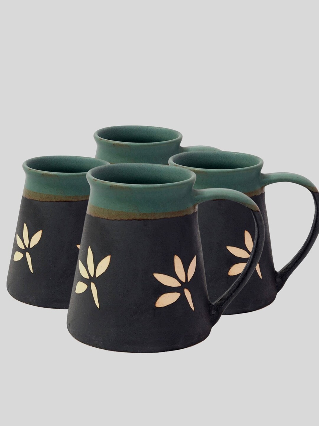 

JASMEY HOMES Handcrafted Printed Ceramic Matte Mugs Set of Cups and Mugs, Black