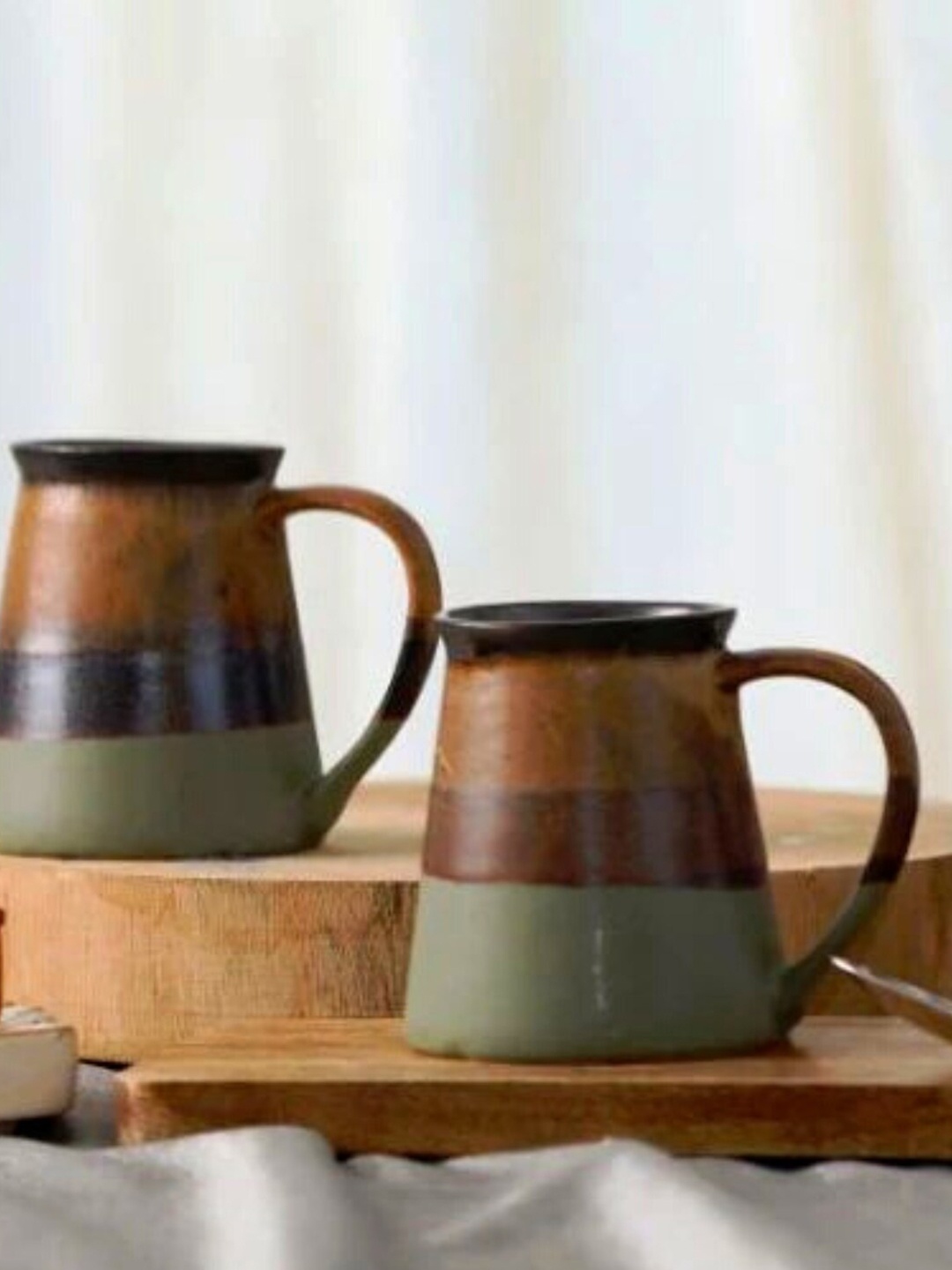

JASMEY HOMES Green & Brown Set of 2 Microwave-Safe Ceramic Glossy Mugs 350 ML Each