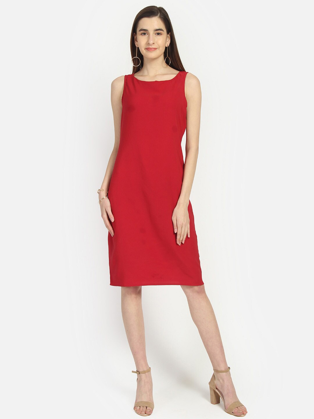 

Yaadleen Sleeveless Straight Hem Crepe Sheath Dress, Red