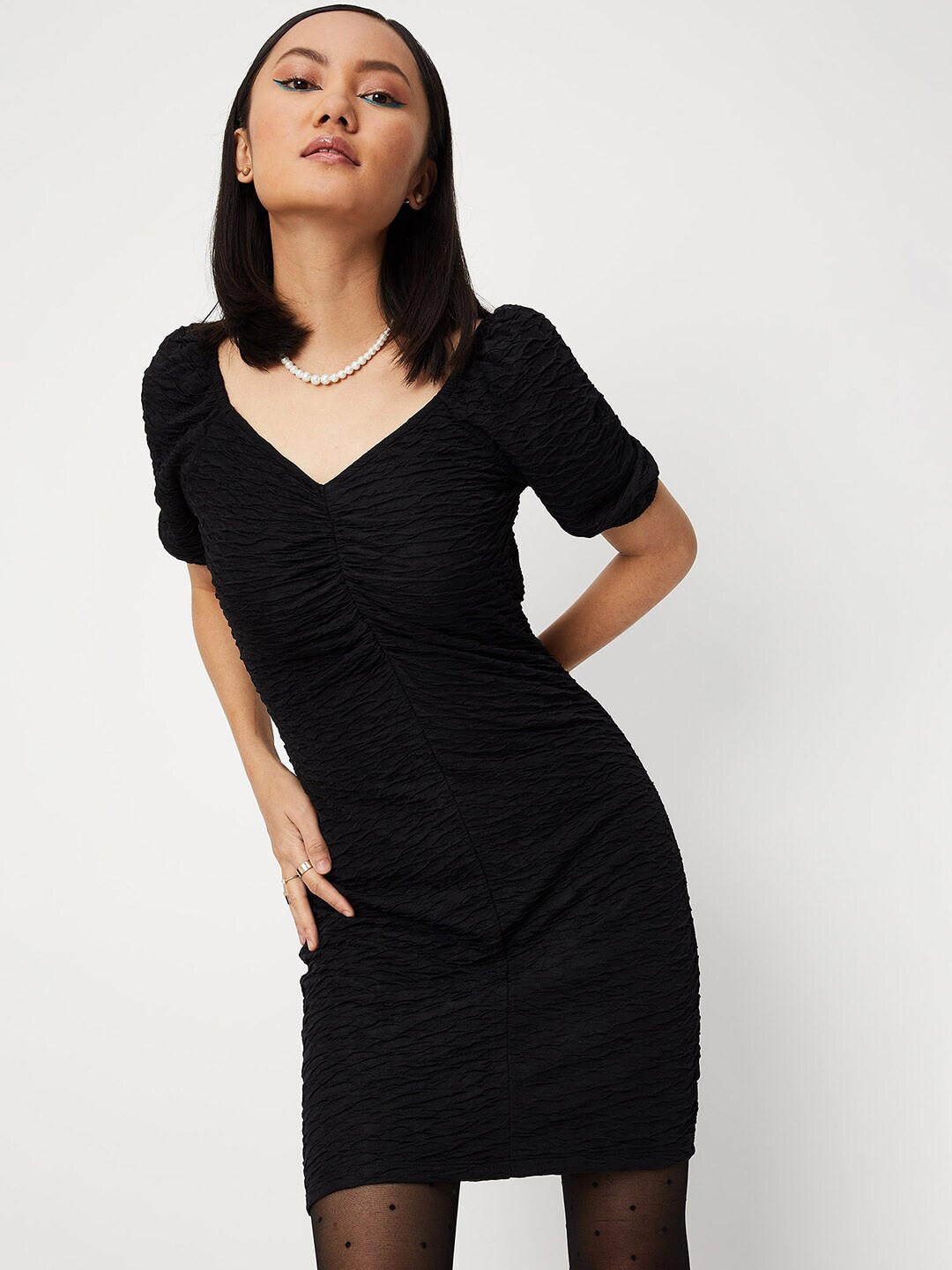 

max V-Neck Regular Sleeves Bodycon Dress, Black