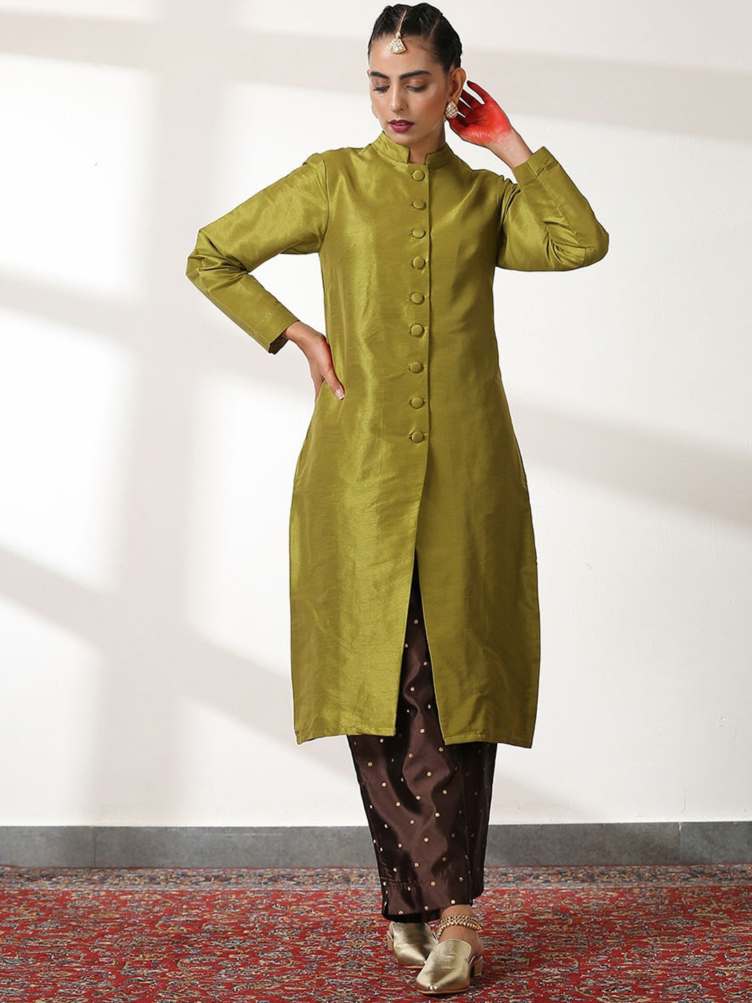 

Swtantra Women Kurta With Palazzos, Olive