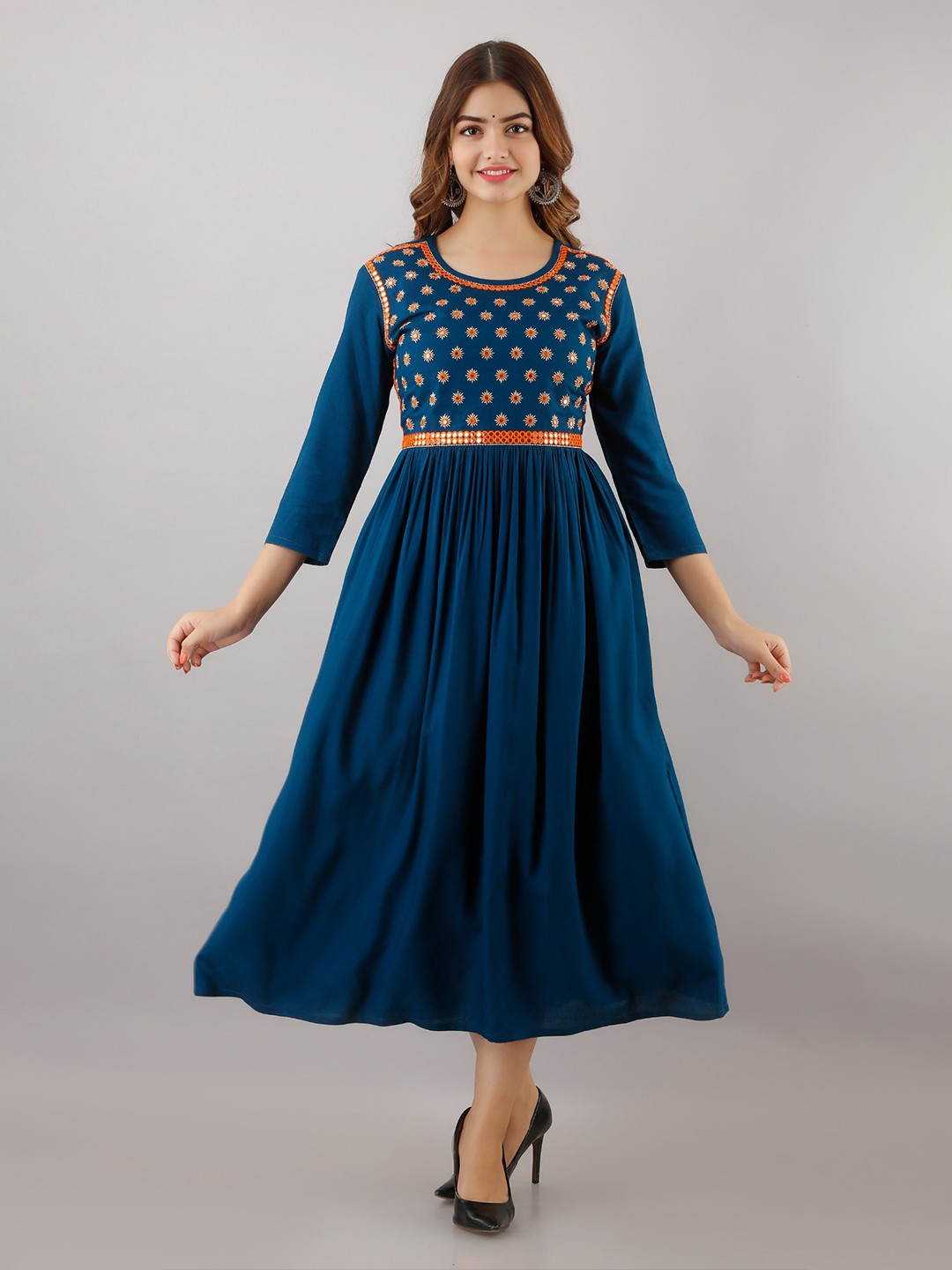 

Women Touch Floral Embroidered Maxi Dress, Blue