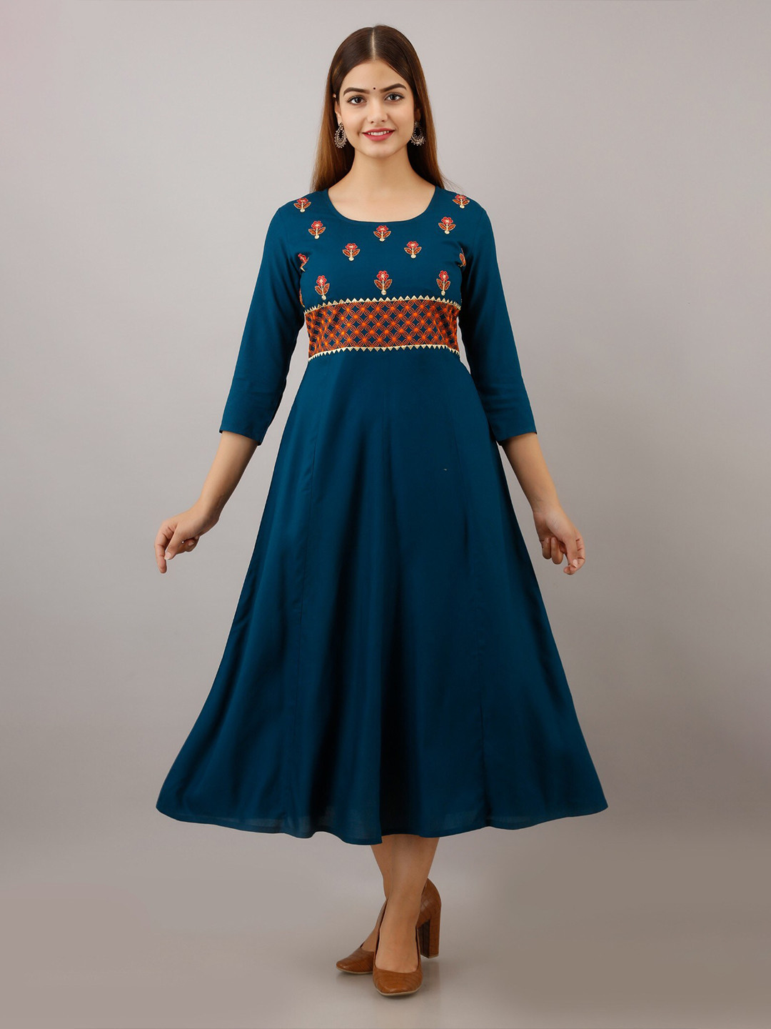 

Women Touch Floral Embroidered Maxi Dress, Blue