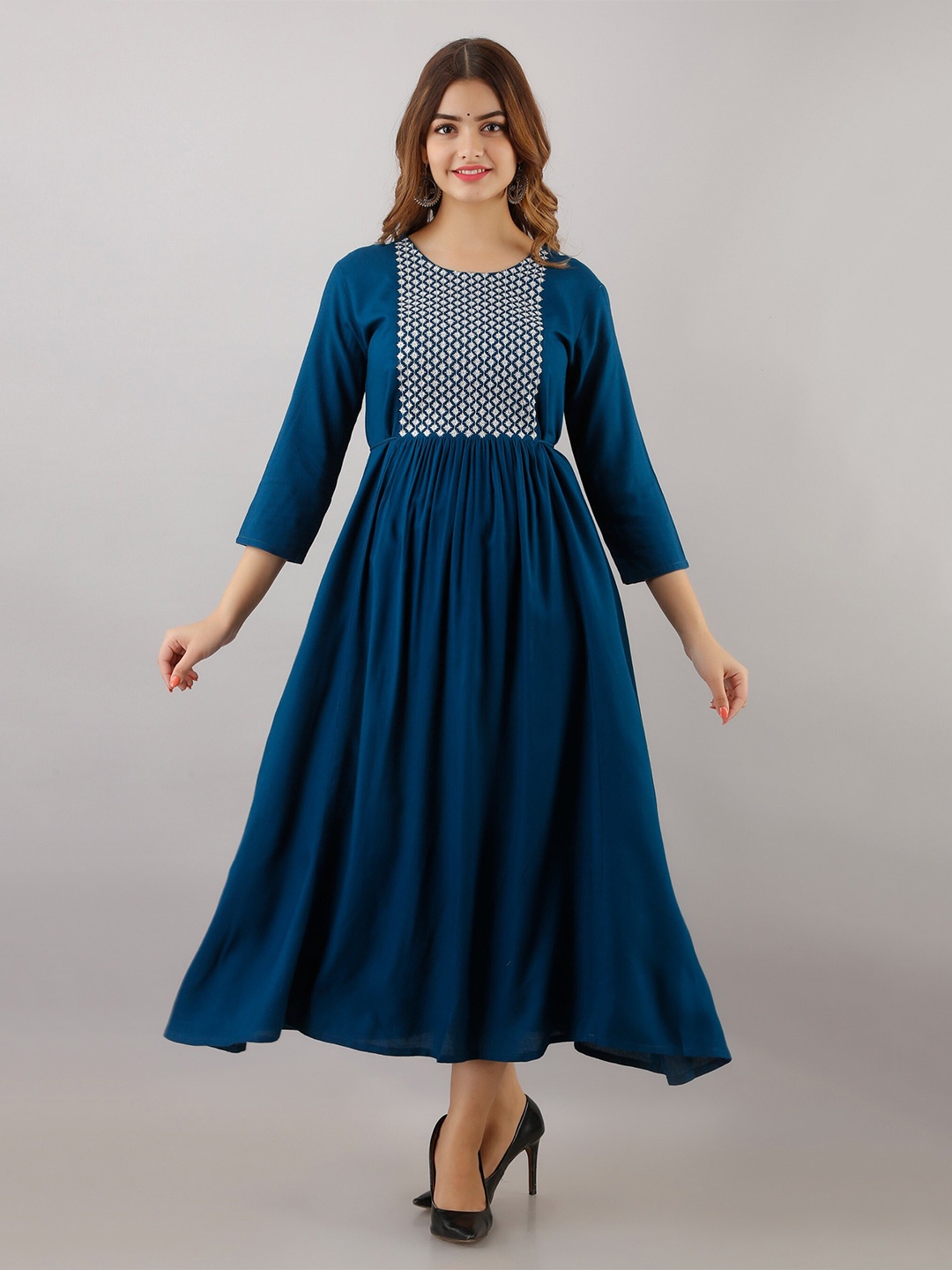 

Women Touch Floral Embroidered Maxi Dress, Blue