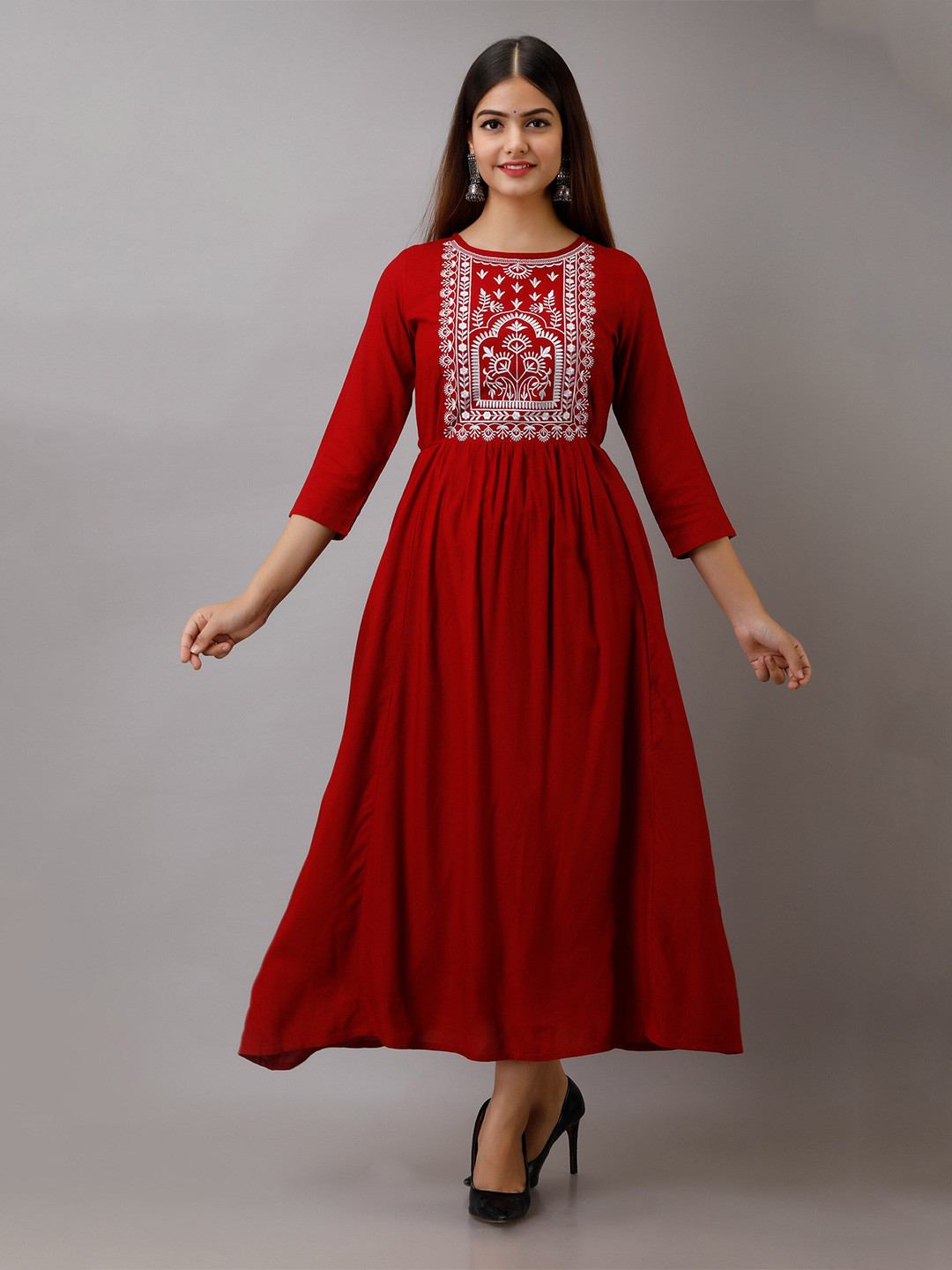 

Women Touch Ethnic Motifs Embroidered Maxi Maxi Dress, Red