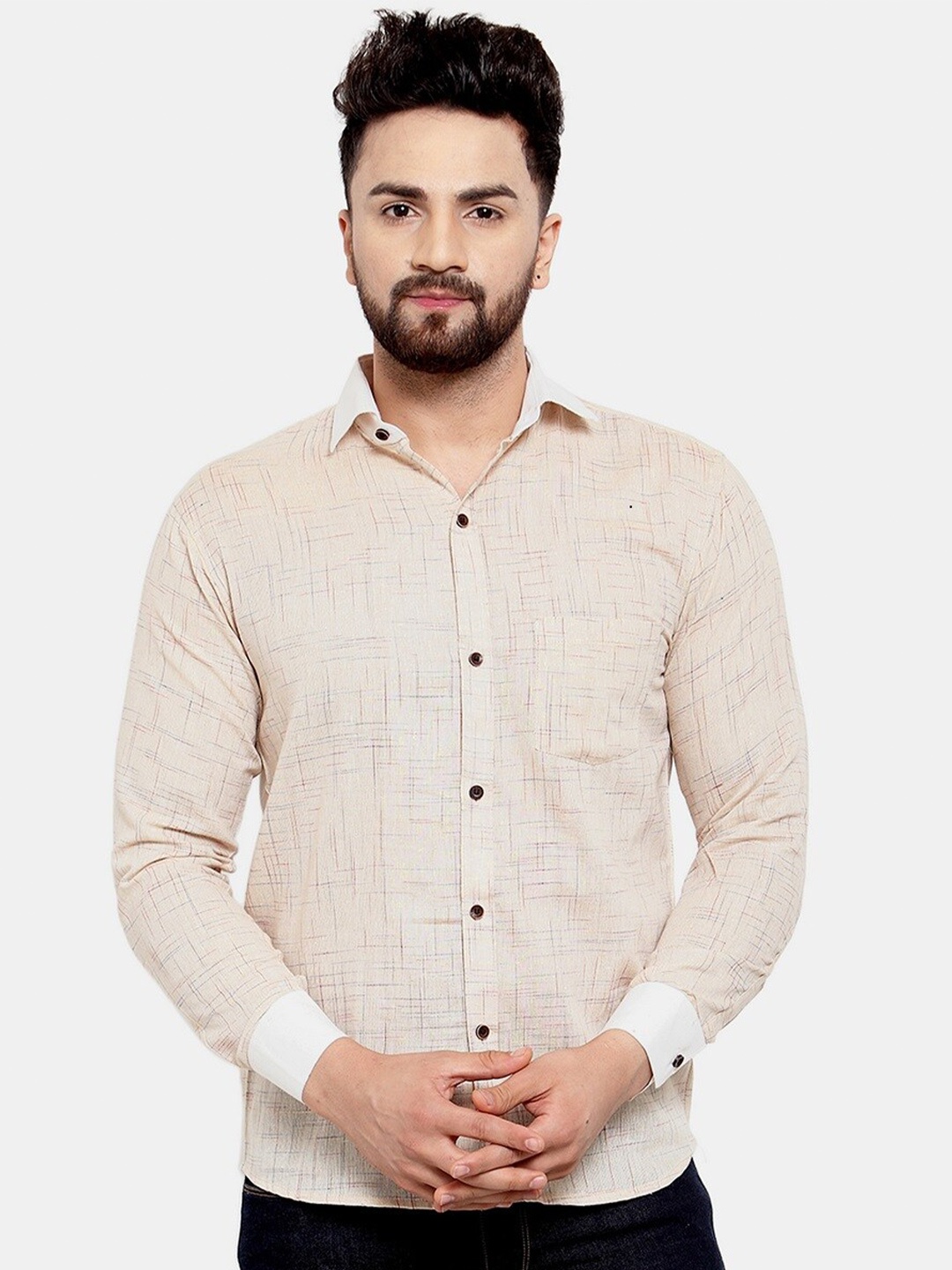 

Enchanted Drapes Men Slim Fit Printed Casual Pure Cotton Shirt, Brown