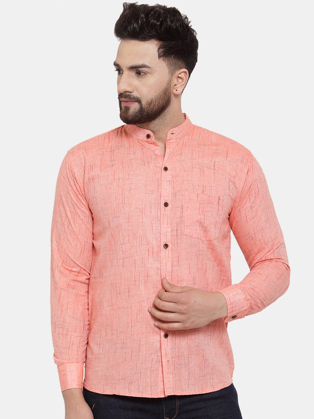 

Enchanted Drapes Men Slim Fit Printed Casual Pure Cotton Shirt, Orange