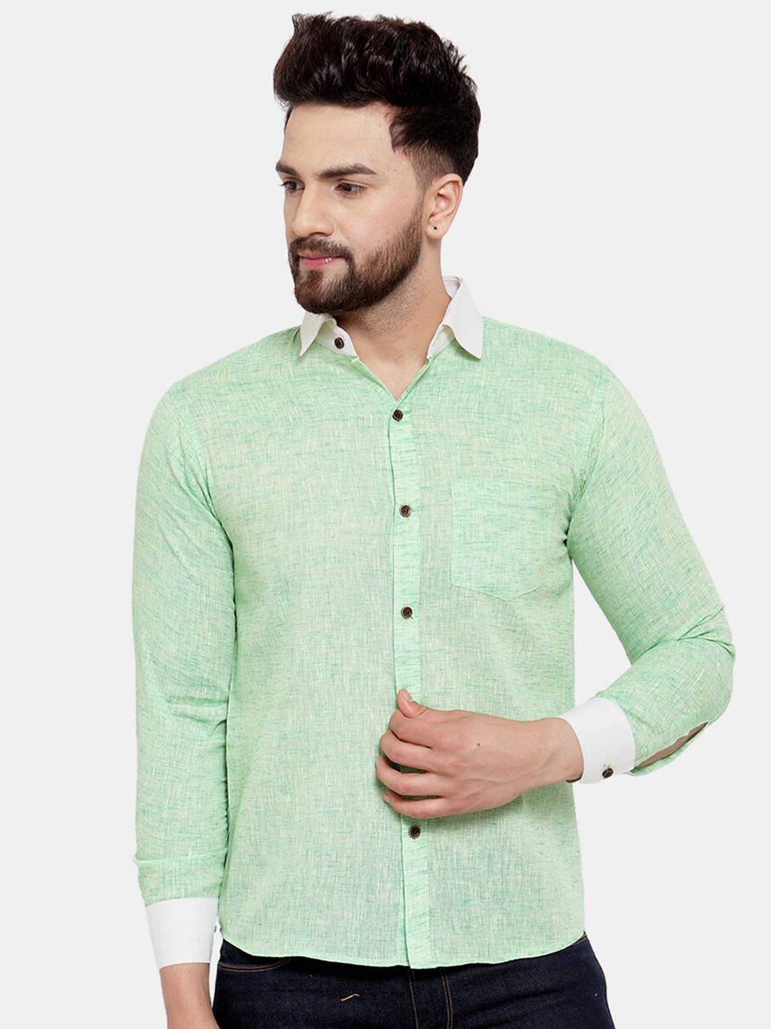 

Enchanted Drapes Men Slim Fit Casual Pure Cotton Shirt, Green
