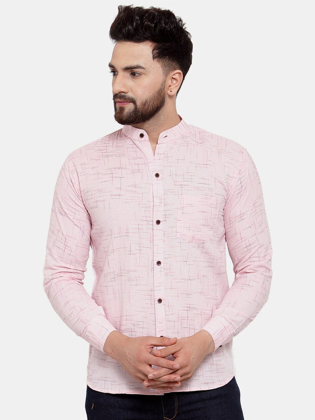 

Enchanted Drapes Men Slim Fit Printed Casual Pure Cotton Shirt, Pink