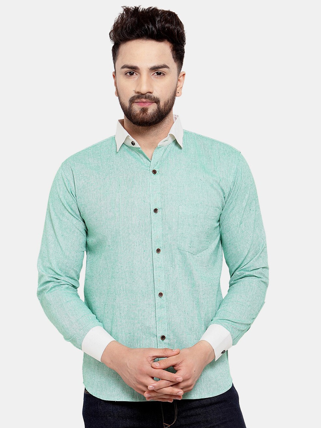 

Enchanted Drapes Men Slim Fit Pure Cotton Casual Shirt, Green