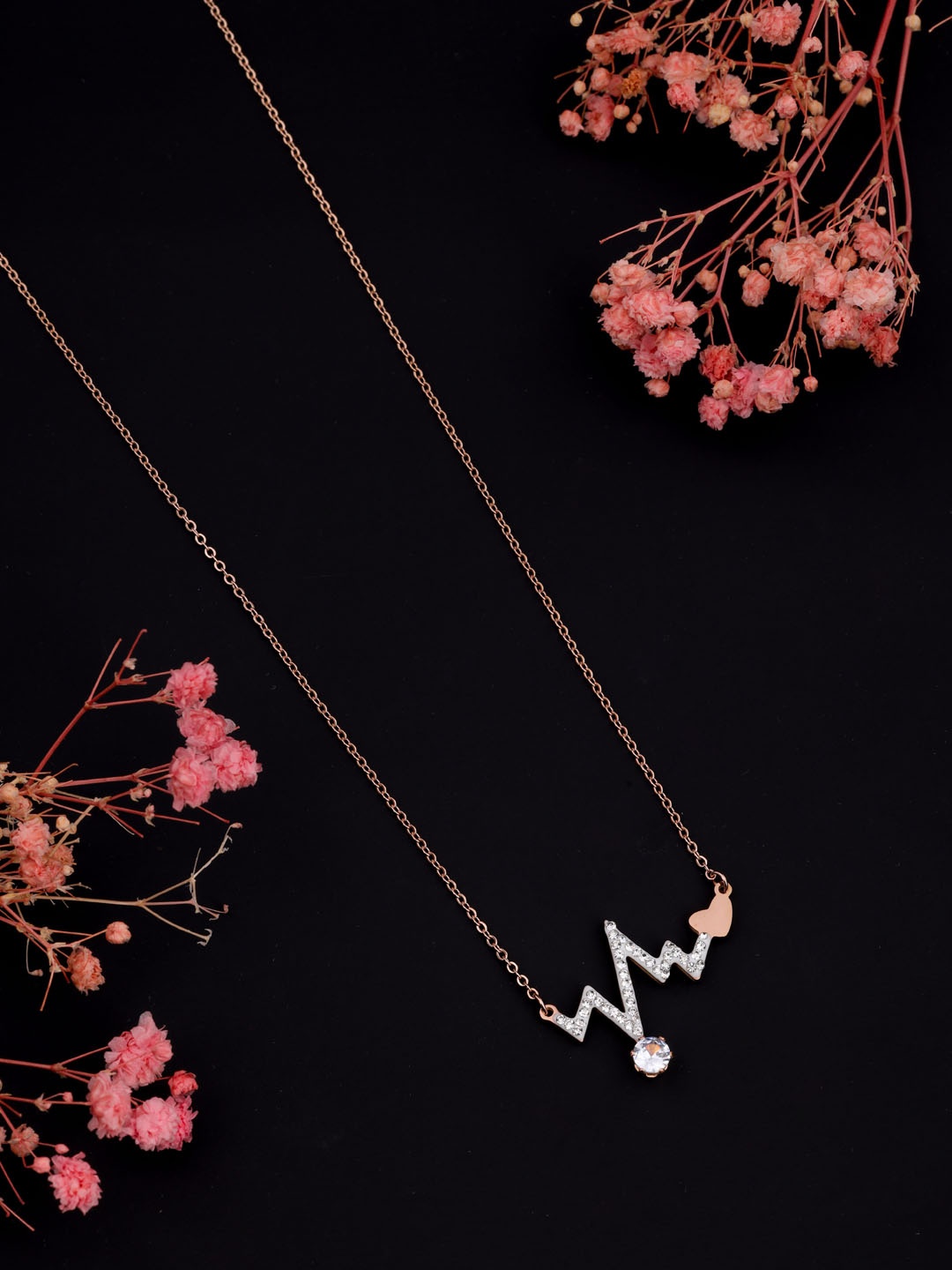 

Brado Jewellery Rose Gold-Plated AD-Studded HeartBeat Pendant