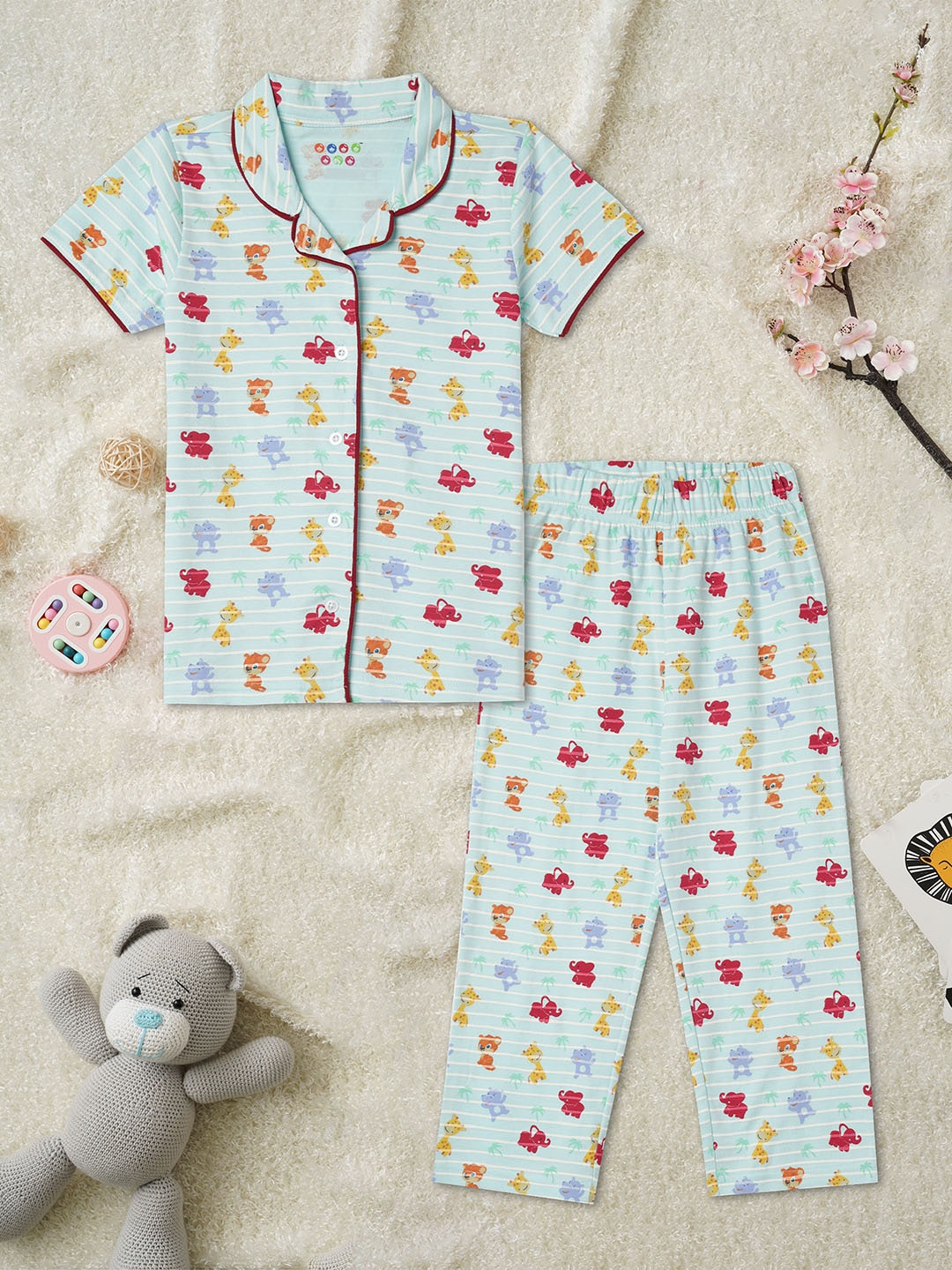 

ZION Girls Printed Pure Cotton Night suit, Blue