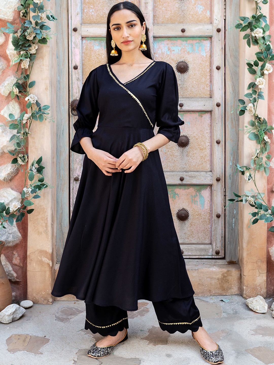 

EMPRESS PITARA Angrakha Kurta with Palazzos, Navy blue