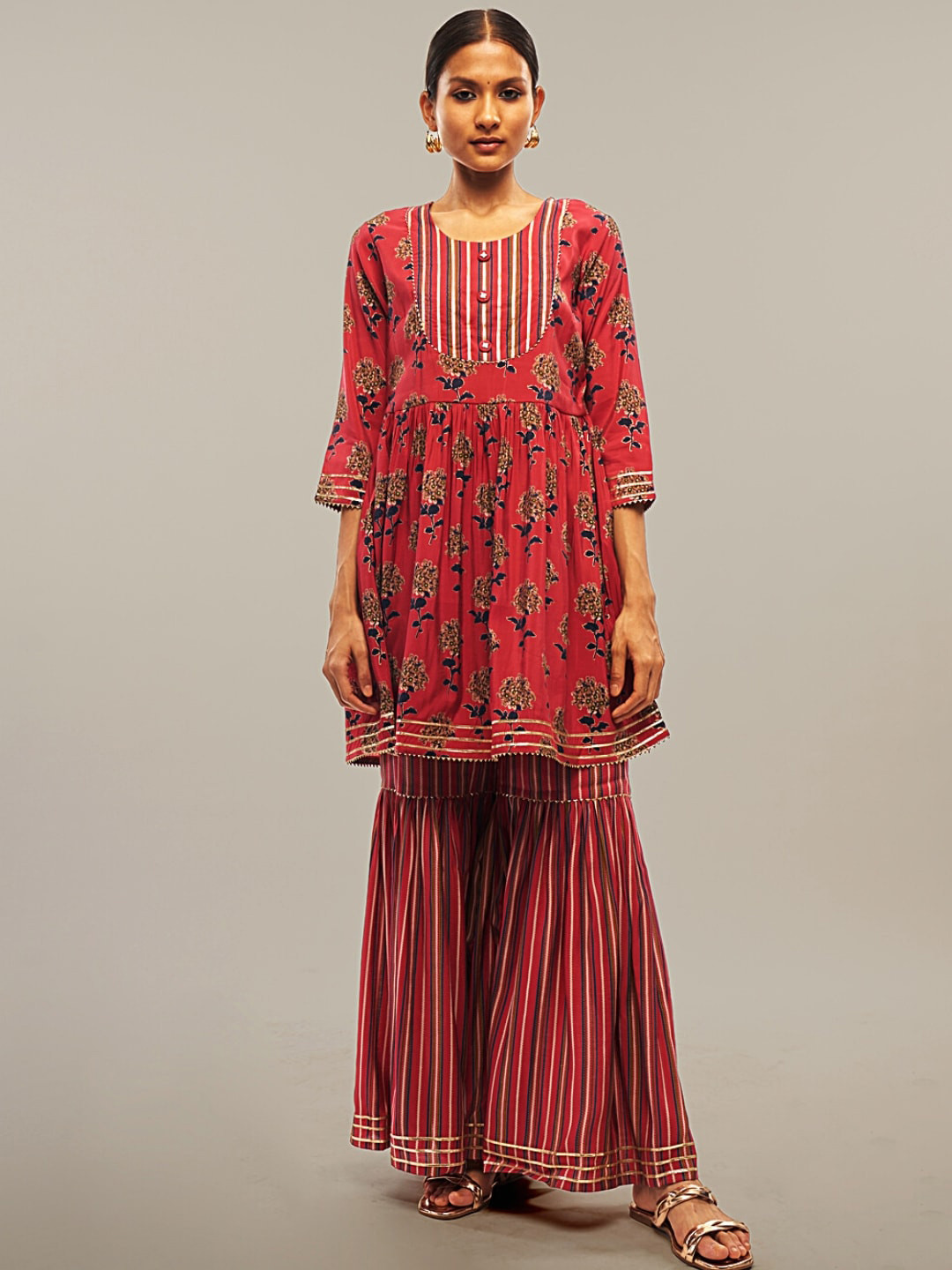 

Chhabra 555 Ethnic Motifs Gotta Patti Chanderi Silk Kurti with Sharara & Dupatta, Pink