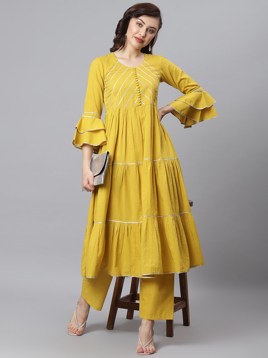 

Khushal K Gotta Patti Pure Cotton Kurta with Palazzos, Yellow