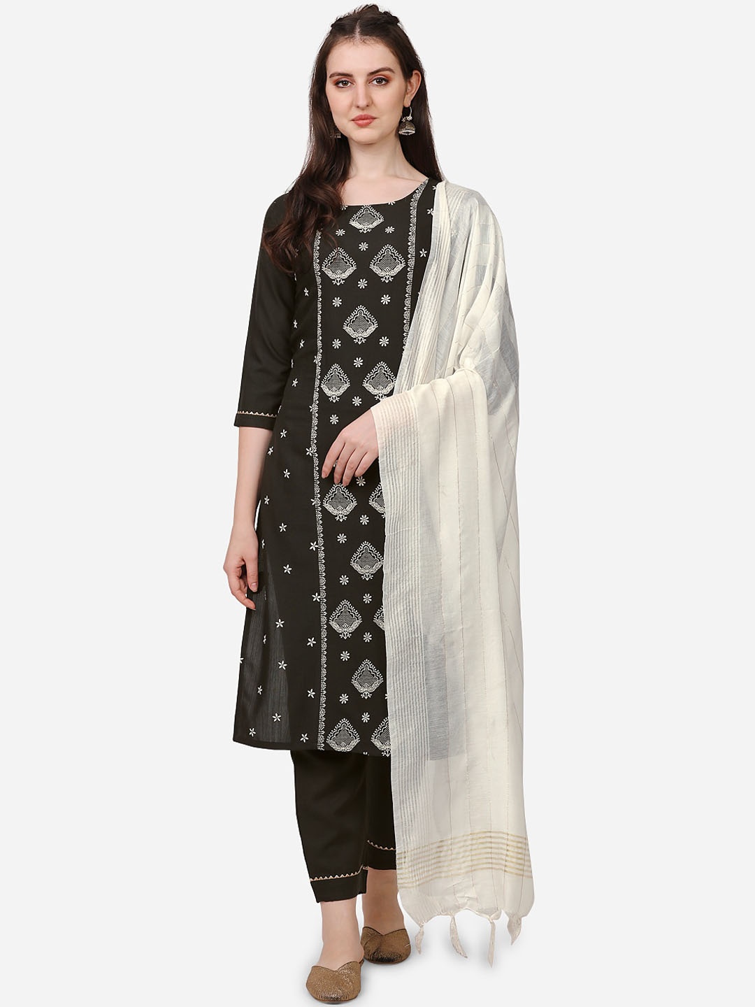 

Happy Design Women Floral Printed Gotta Patti Kurta With Trousers & Dupatta, Green