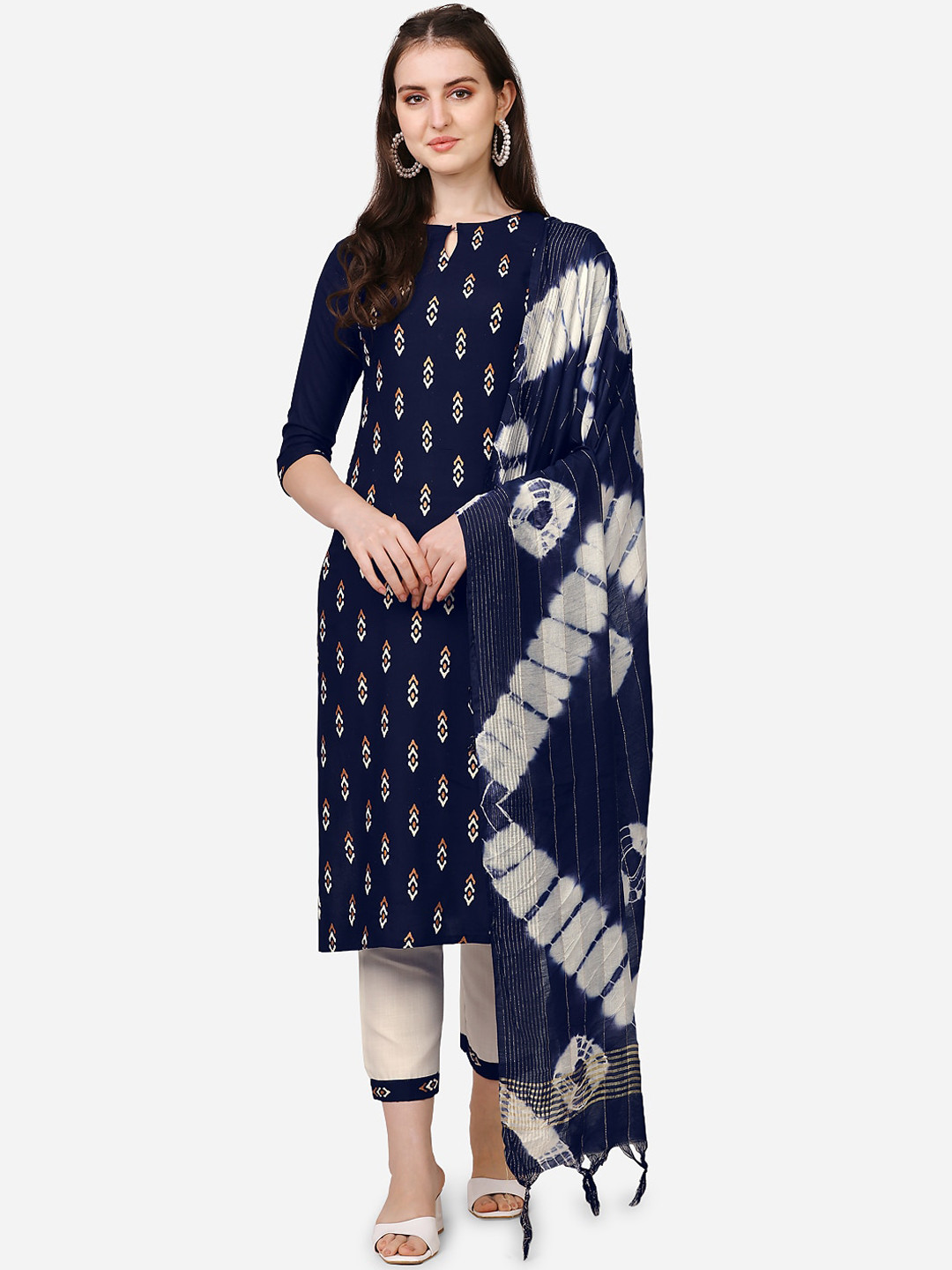 

Happy Design Women Blue Ethnic Motifs Printed Kurta with Trousers & With Dupatta