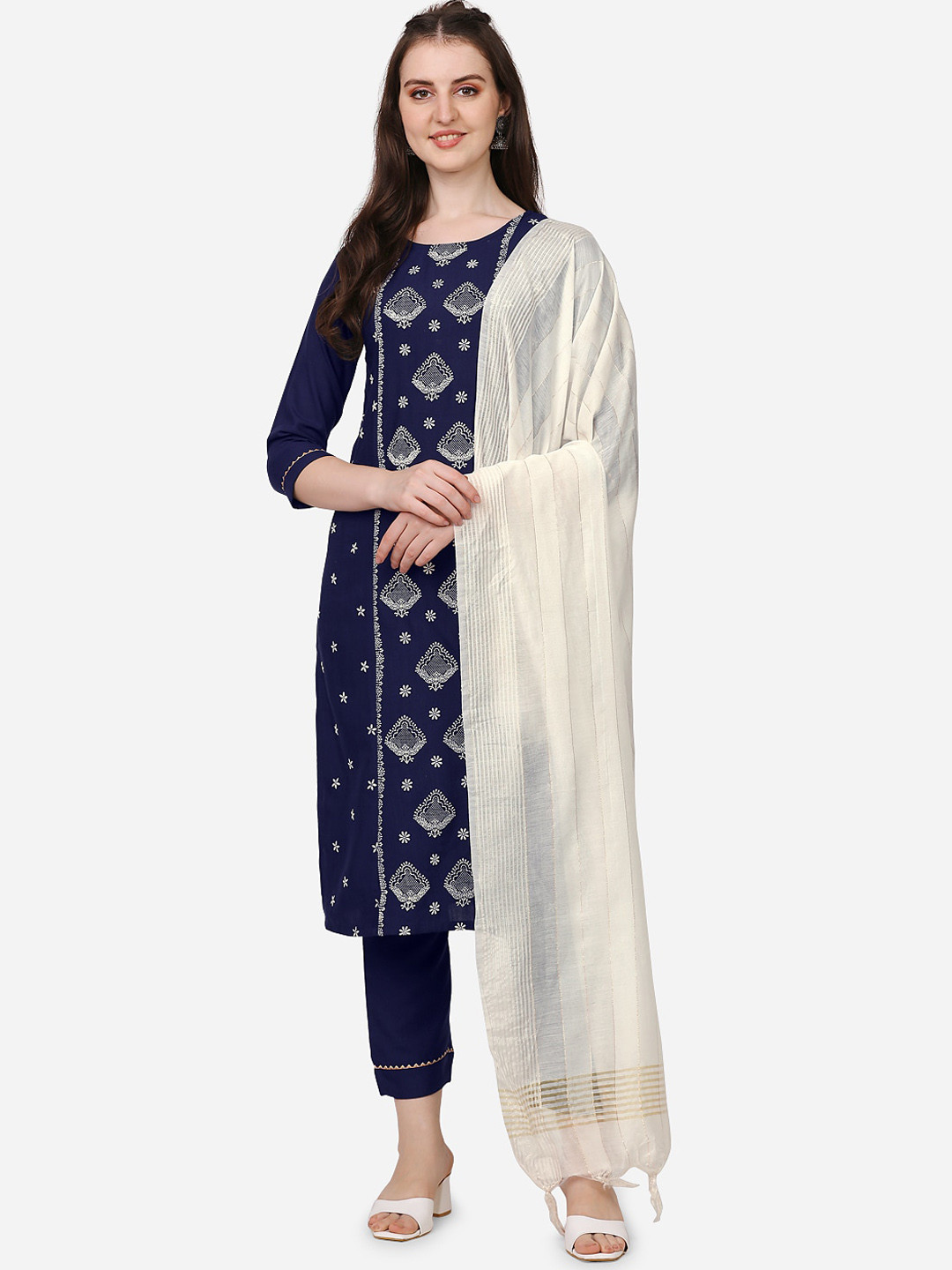 

Happy Design Women Floral Printed Gotta Patti Kurta With Trousers & Dupatta, Blue