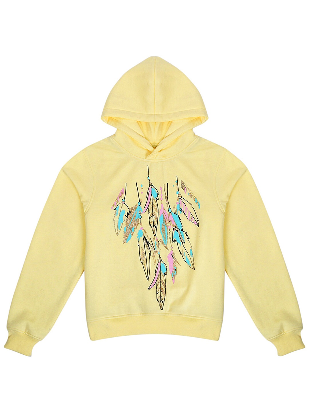 

pspeaches Girls Printed Hooded Sweatshirt, Yellow