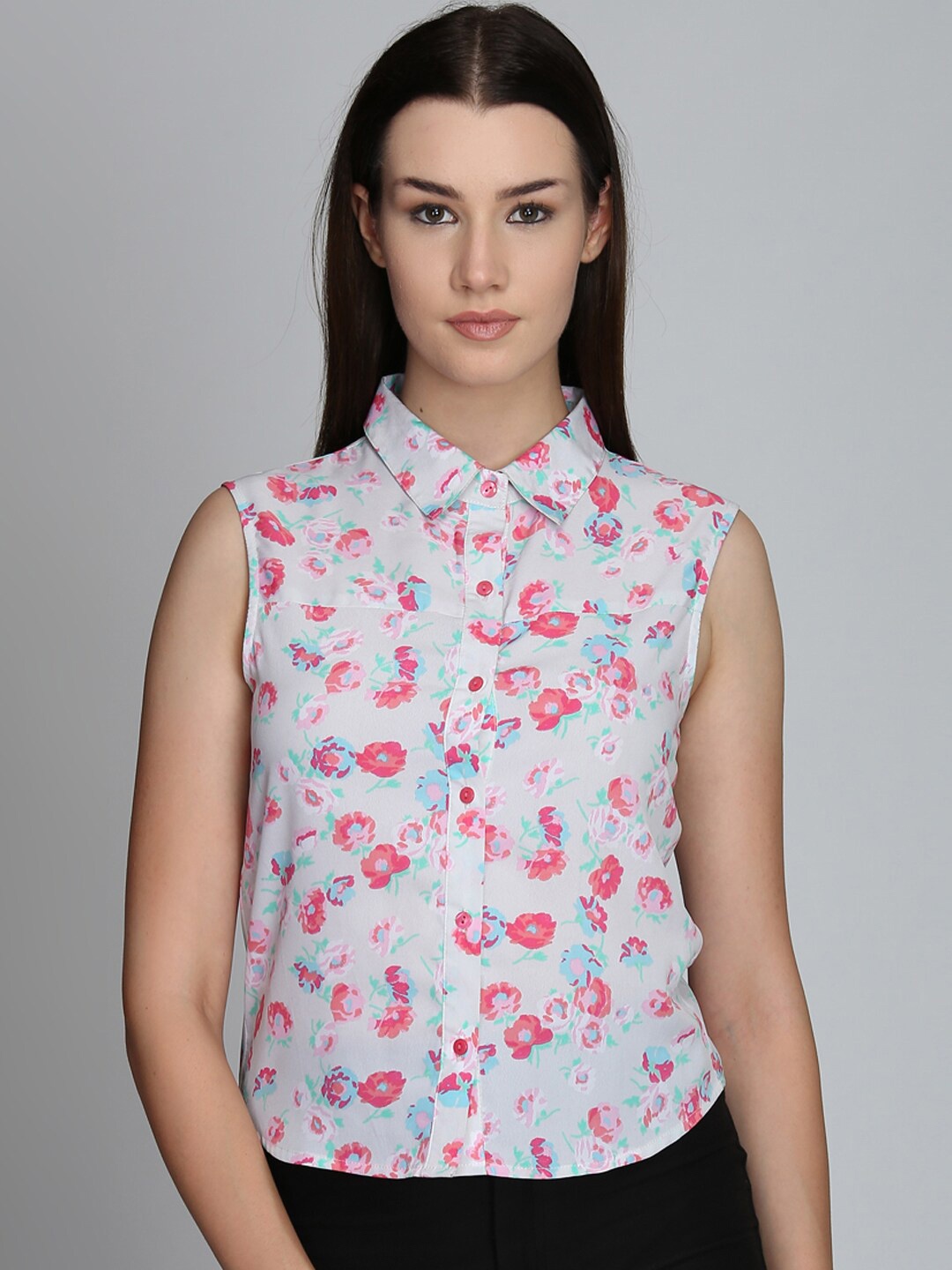 

DODO & MOA Floral Printed Shirt Style Cotton Top, White