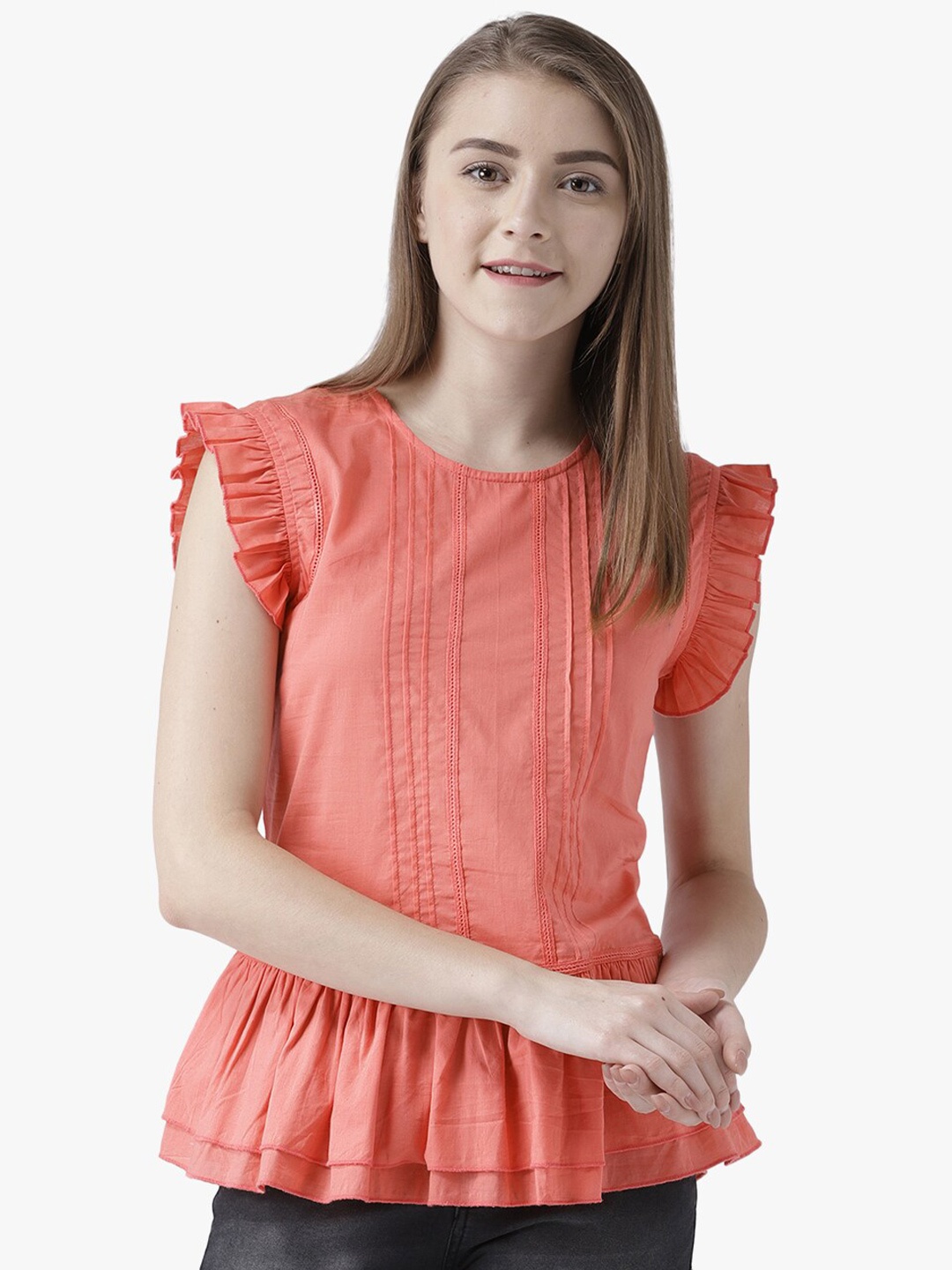 

DODO & MOA Layered Peplum Top, Coral