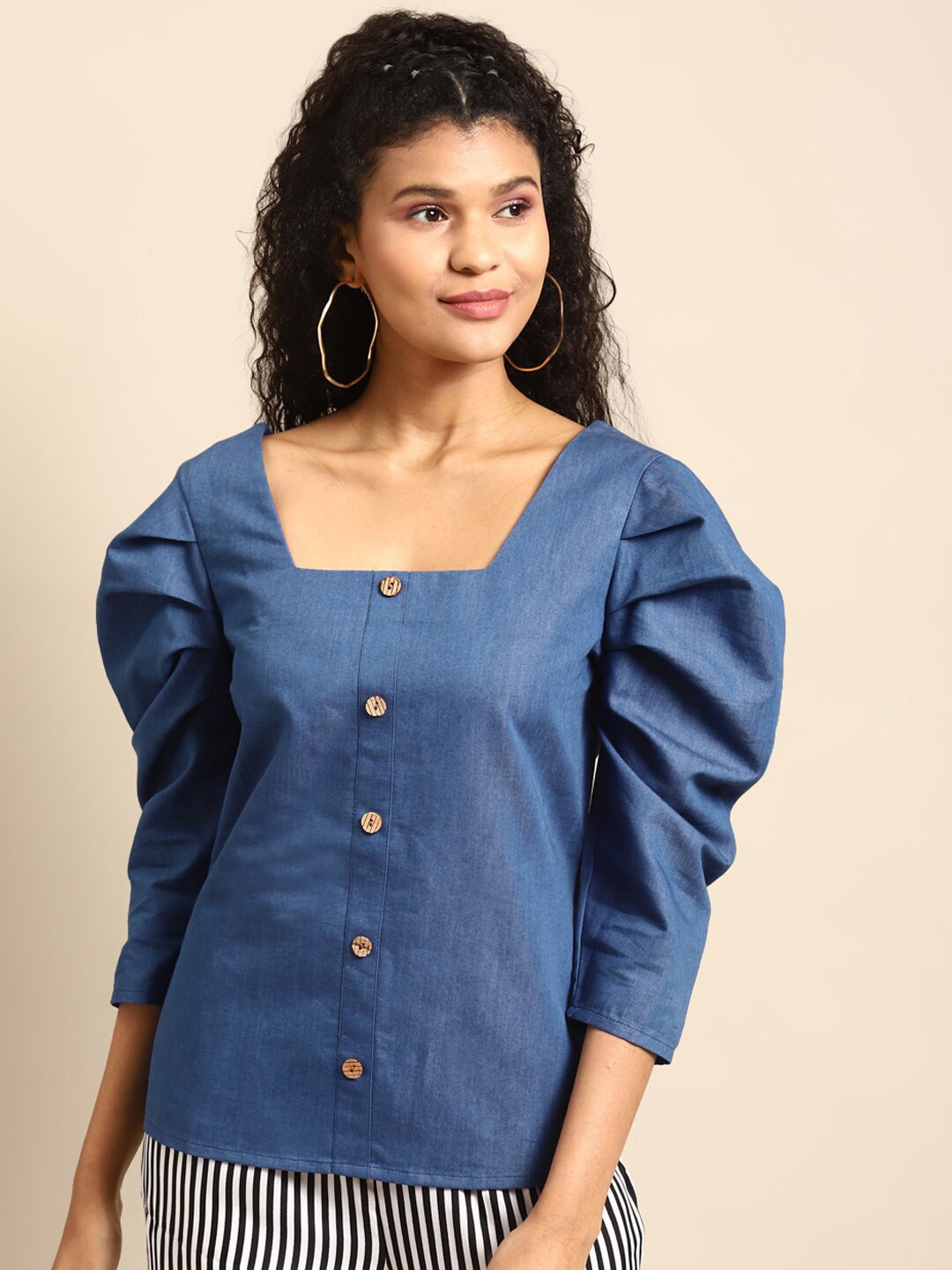 

DODO & MOA Pure Cotton Denim Top, Blue