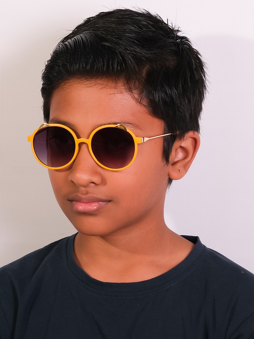 

DukieKooky Unisex Kids Brown Lens & Orange Round Sunglasses with UV Protected Lens
