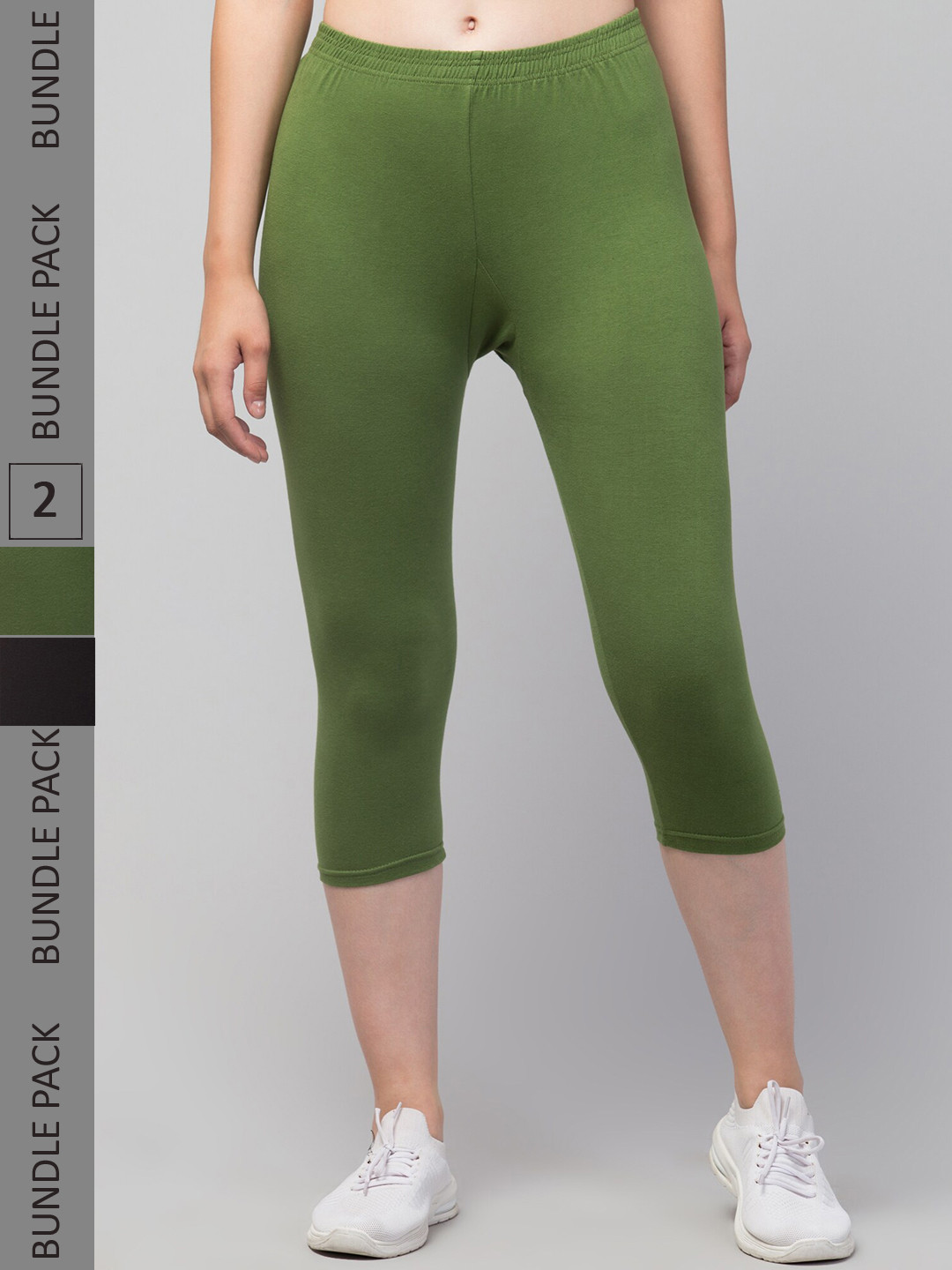 

Apraa & Parma Women Pack of 2 Skinny Fit Cotton Capris, Green