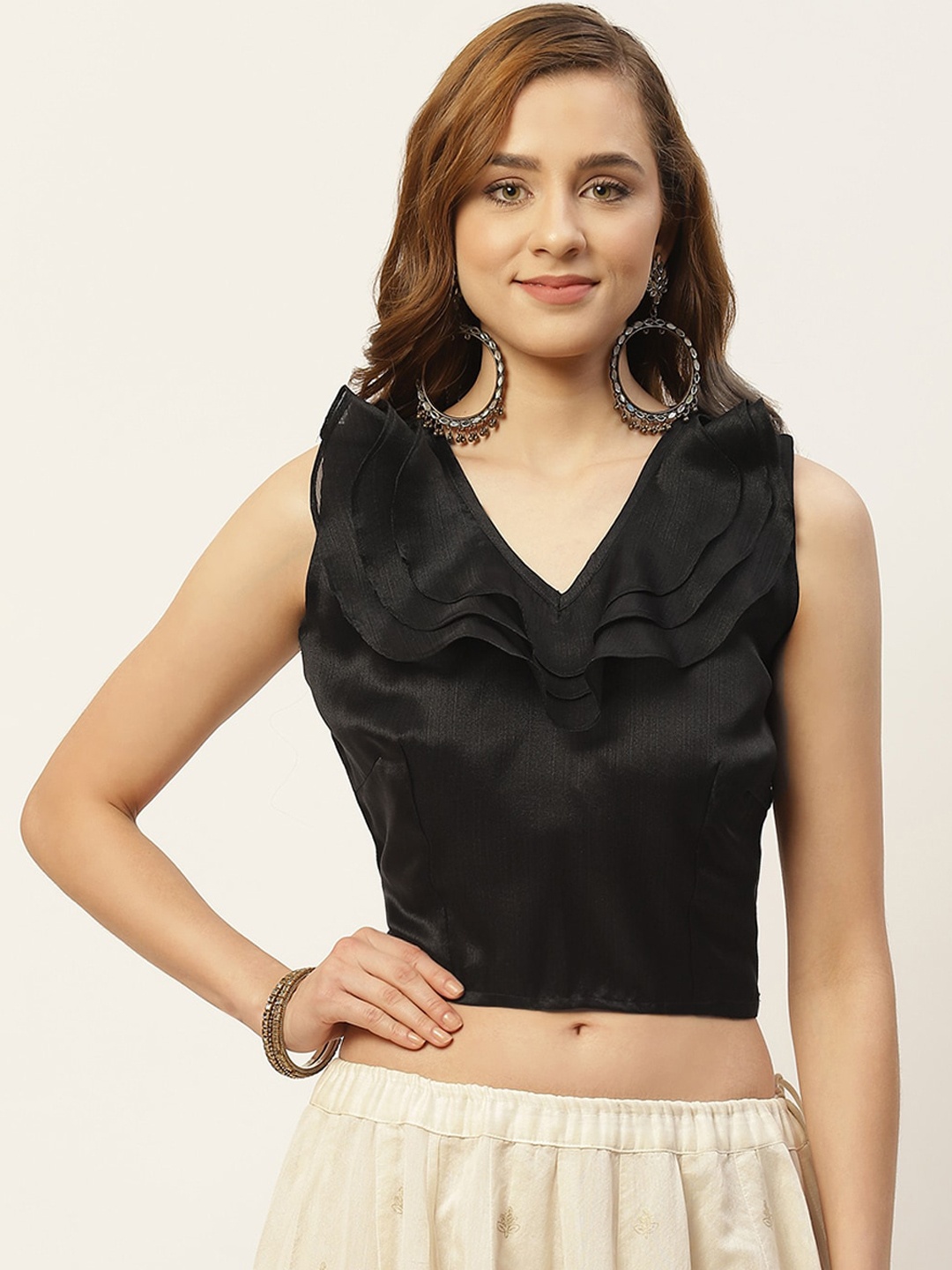 

Studio Shringaar Ruffled Saree Blouse, Black