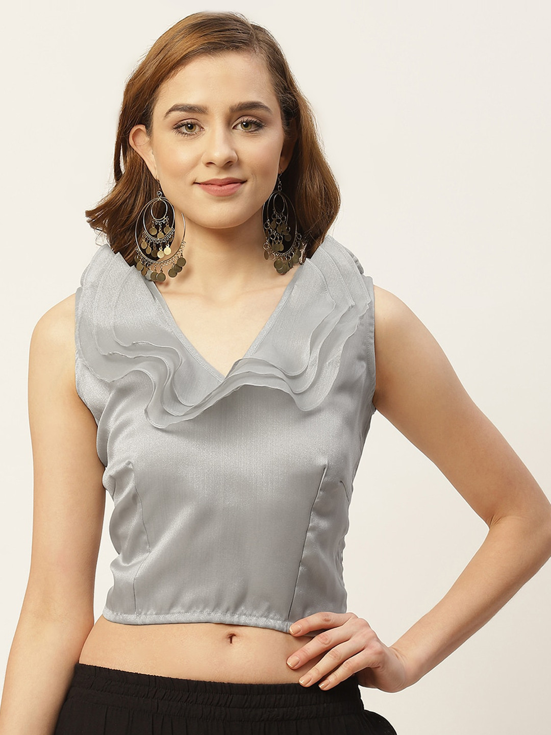 

Studio Shringaar Frilled Saree Blouse, Grey
