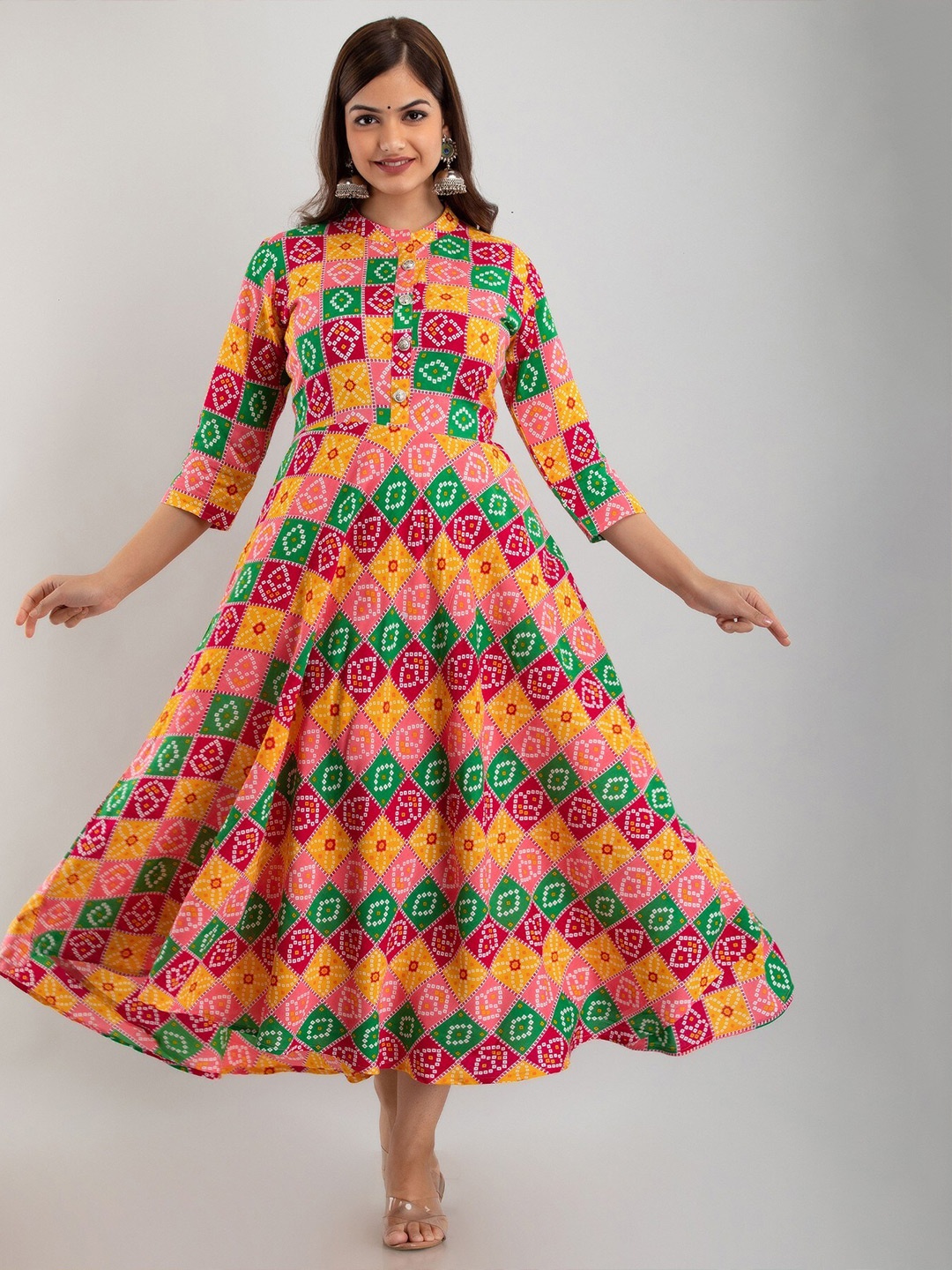 

Women Touch Bandhani Printed Maxi Dress, Multi