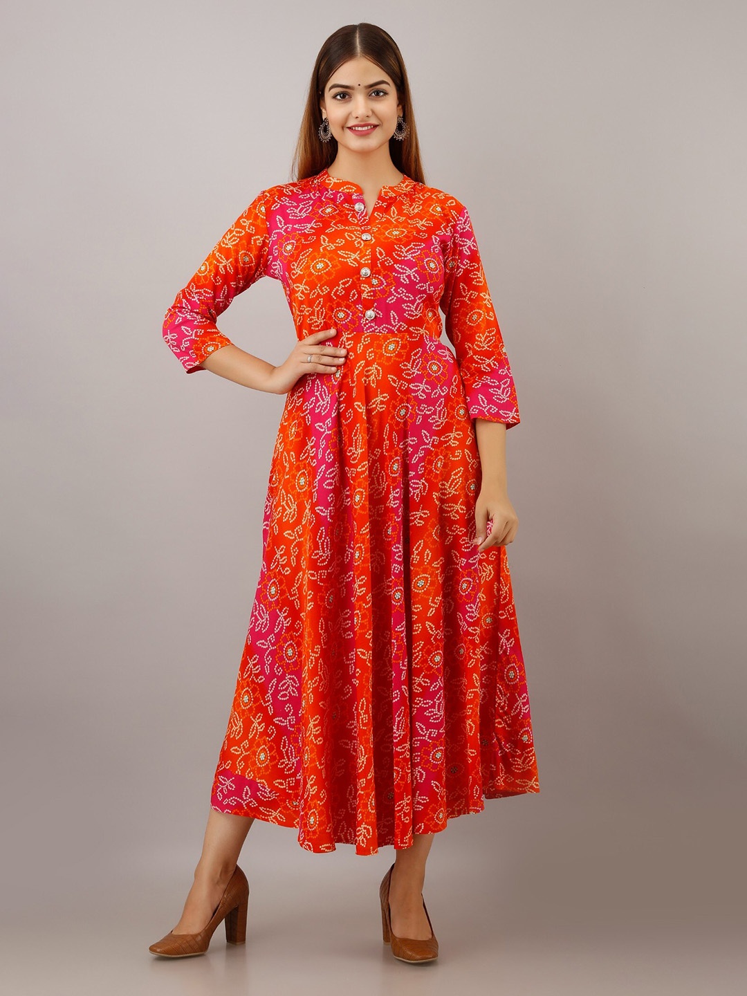 

Women Touch Bandhani Printed Maxi Dress, Orange