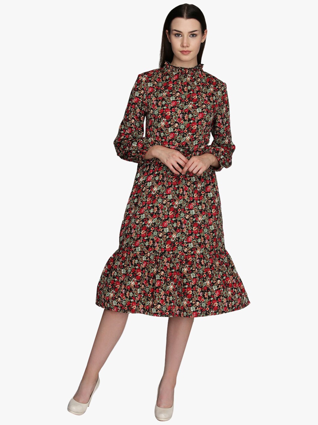 

DODO & MOA Floral Printed Crepe Midi Dress, Black