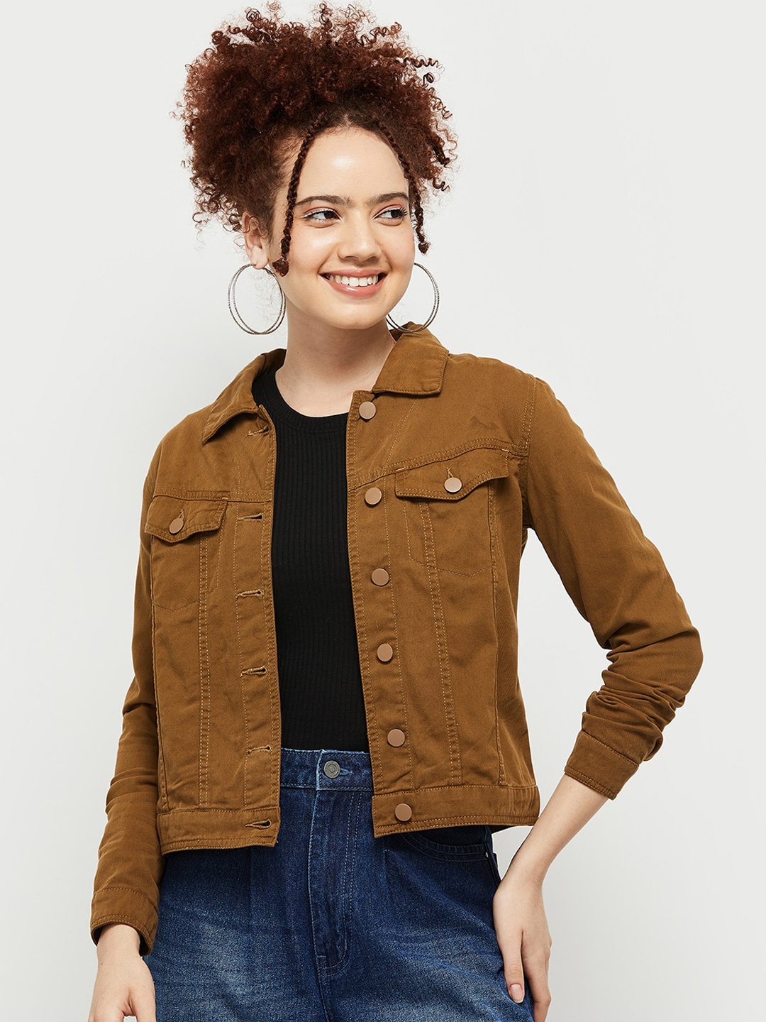 

max Women Windcheater Denim Jacket, Tan