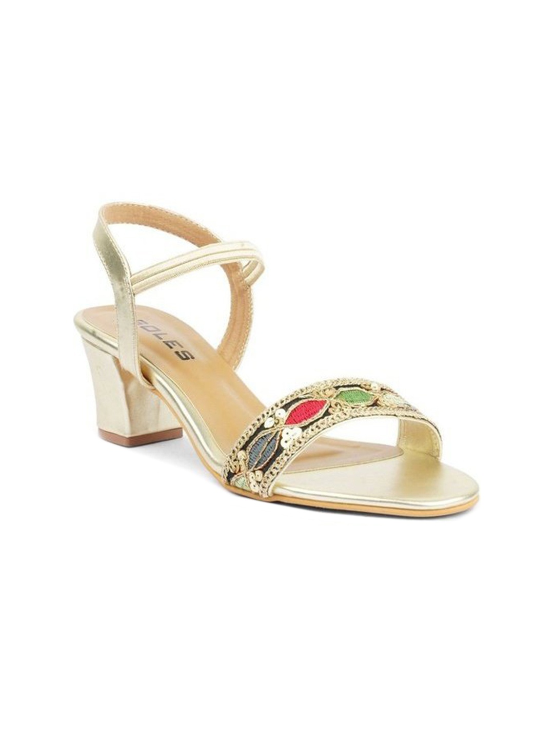 

SOLES Women Embellished Block Heels, Gold