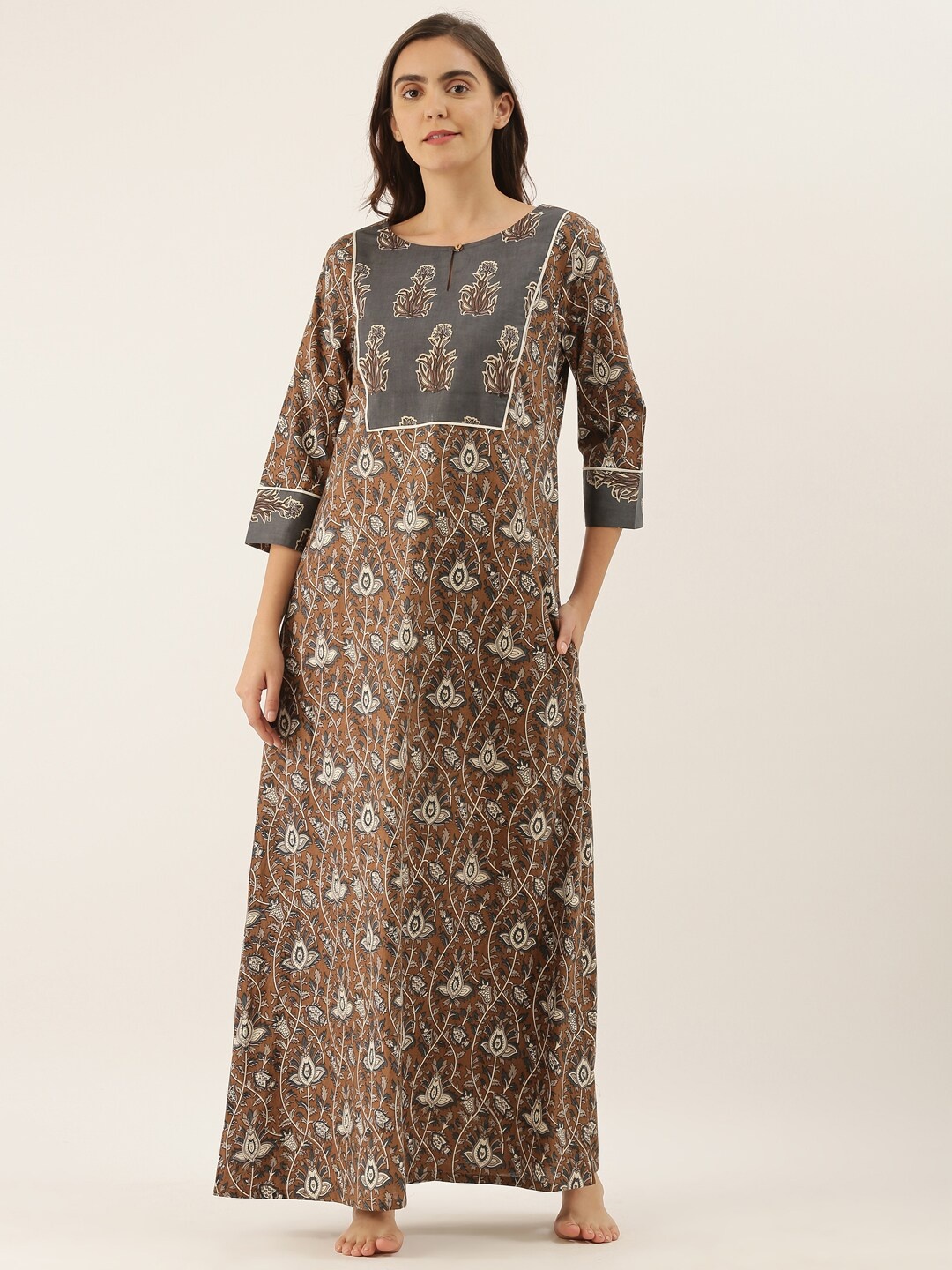 

Bannos Swagger Printed Maxi Nightdress, Brown