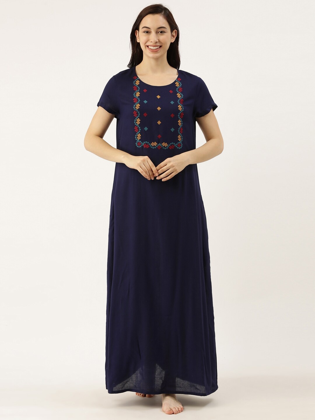 

Bannos Swagger Embroidered Maxi Nightdress, Navy blue