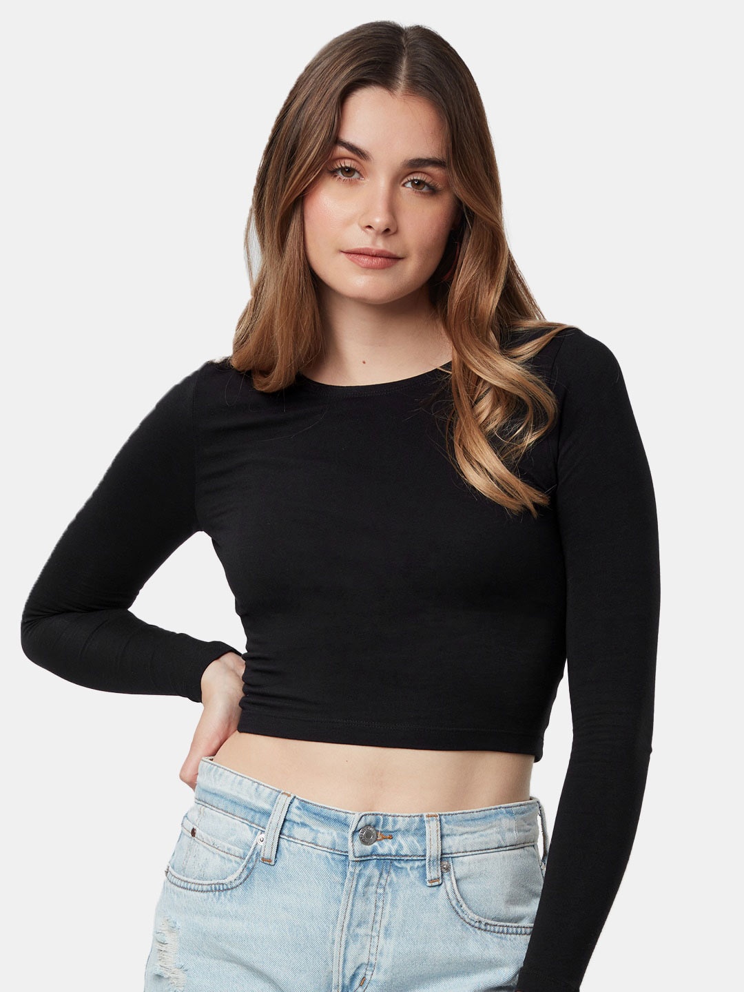 

The Souled Store Women Fitted Crop Top, Black