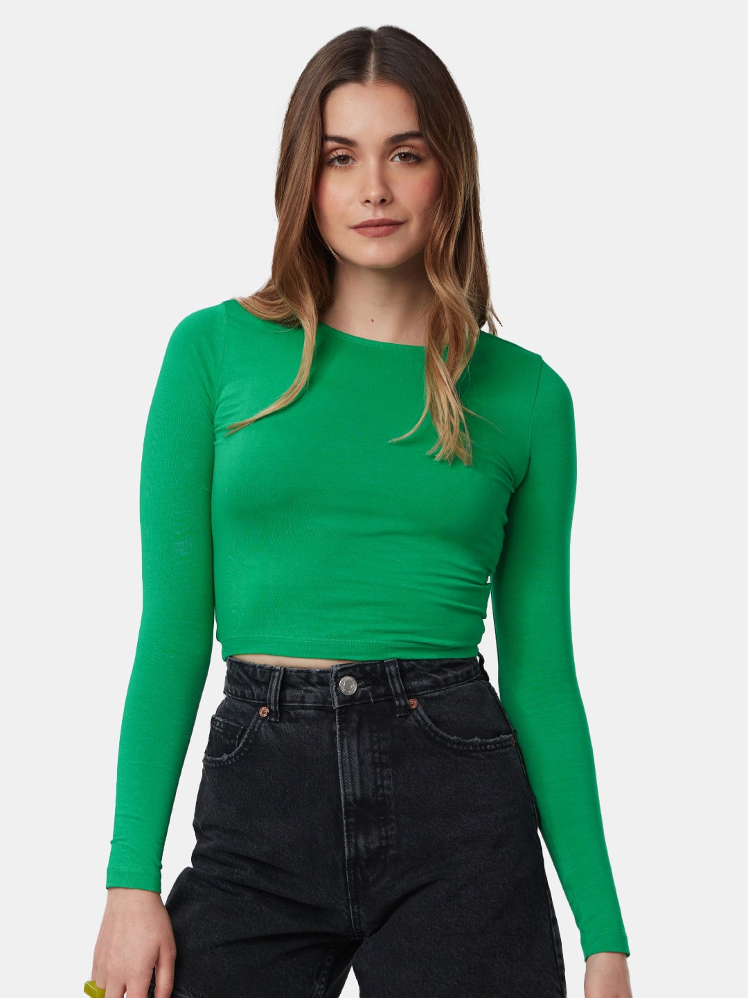 

The Souled Store Women Fitted Crop Top, Green