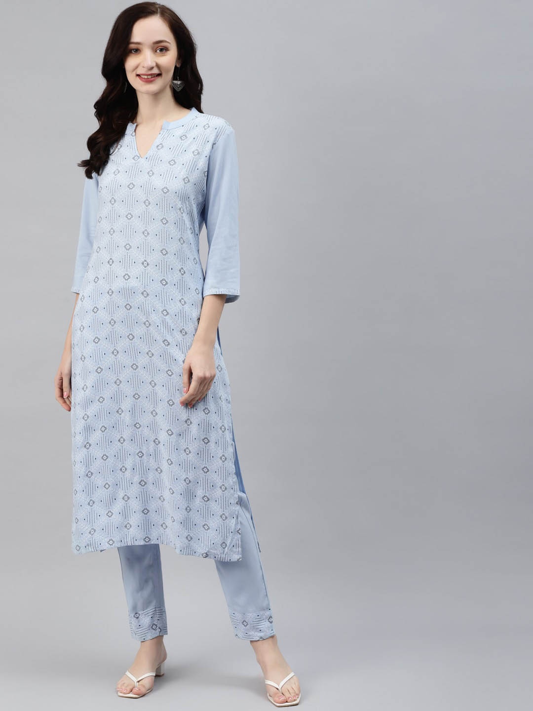 

ZIYAA Ethnic Motifs Printed Kurta with Trousers, Blue