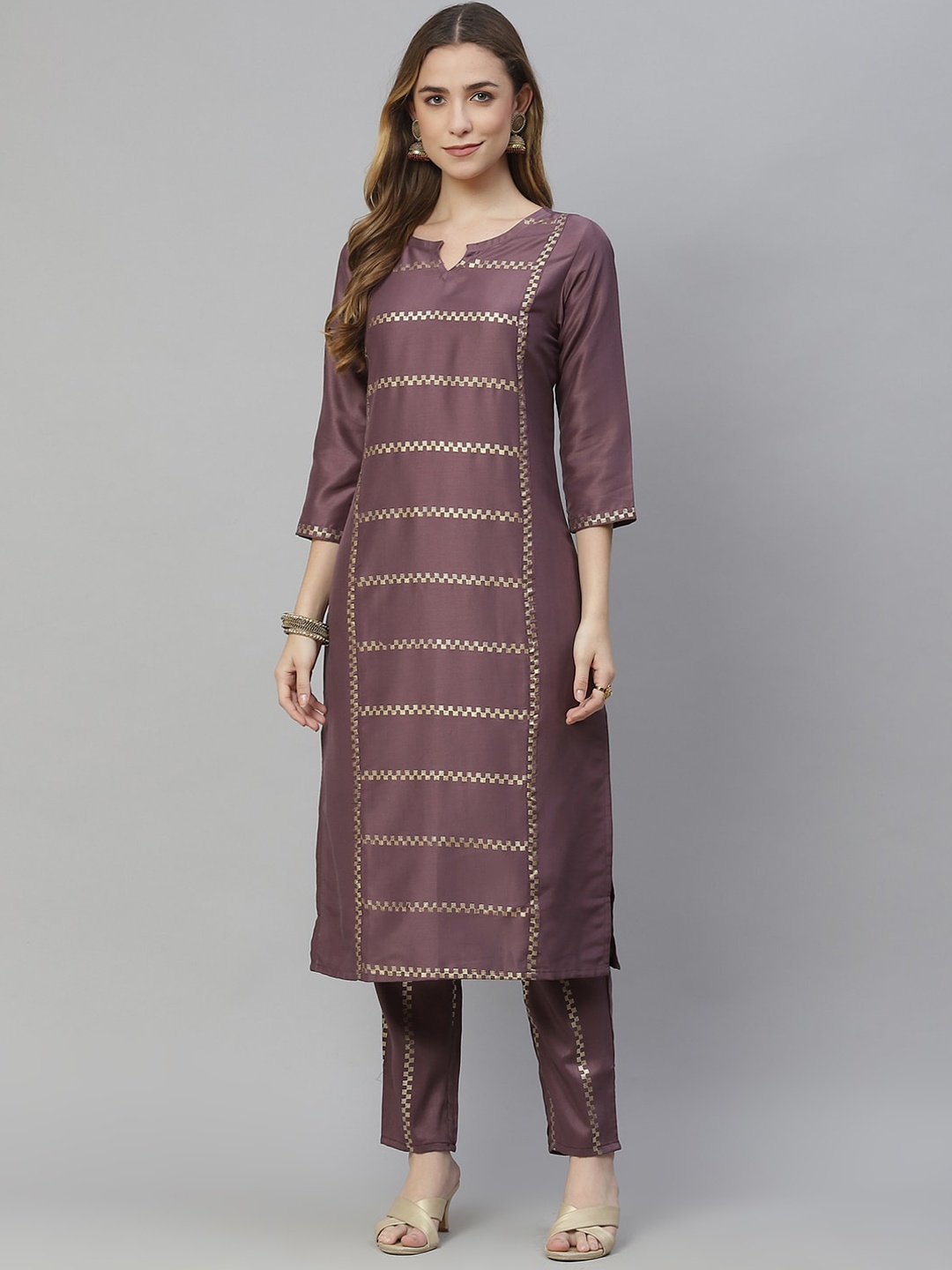 

ZIYAA Printed Round Neck Kurta with Trousers, Mauve