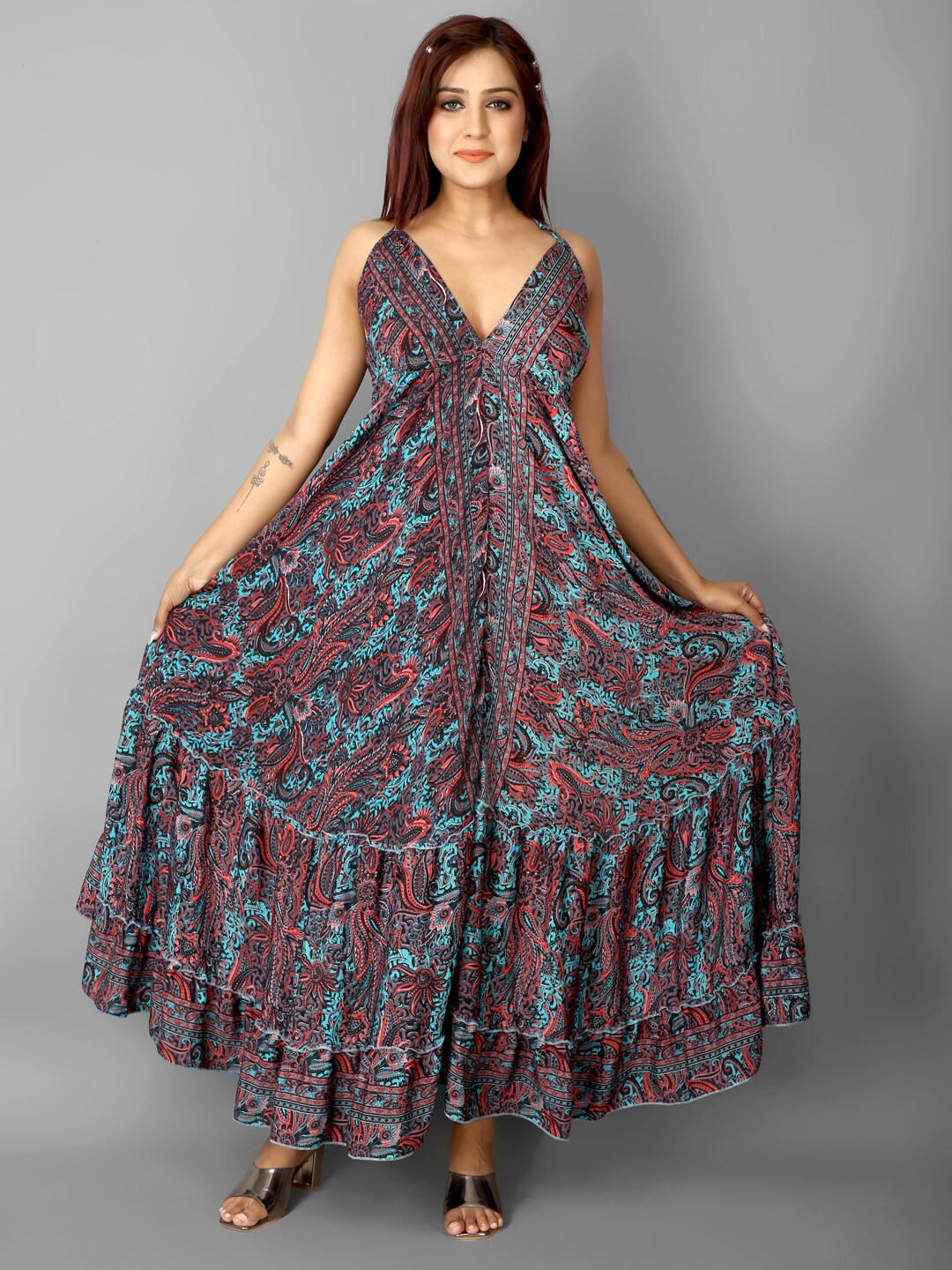 

Ameeha Printed Halter Neck Maxi Dress, Blue