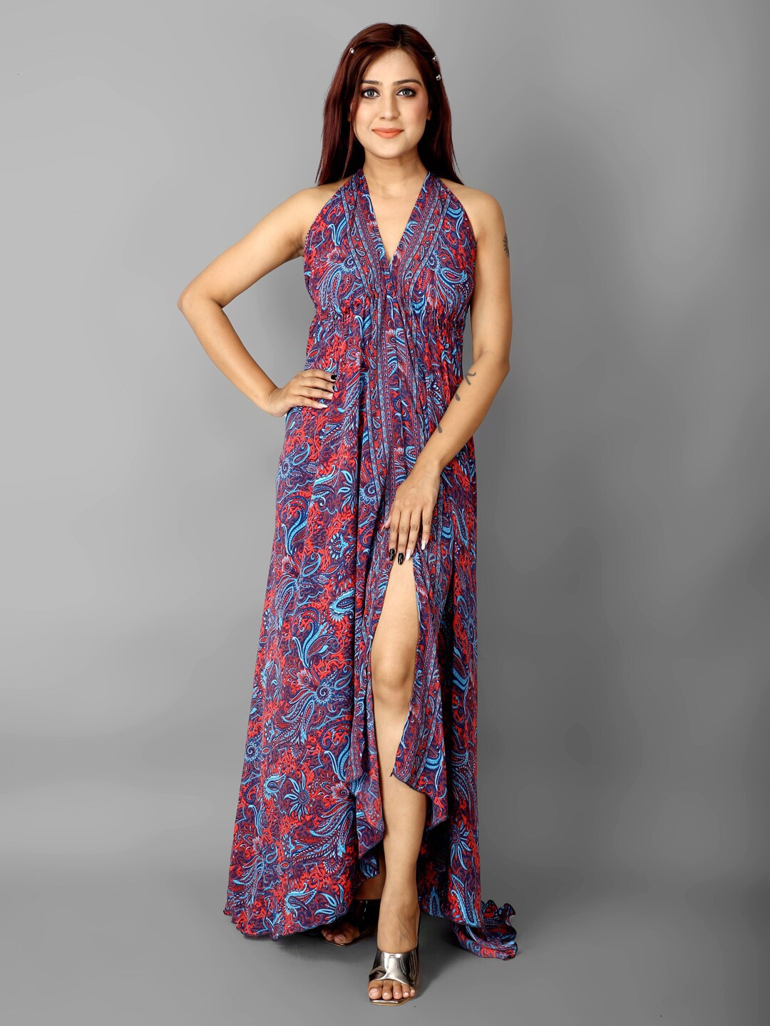 

Ameeha Printed Halter Neck Maxi Dress, Purple