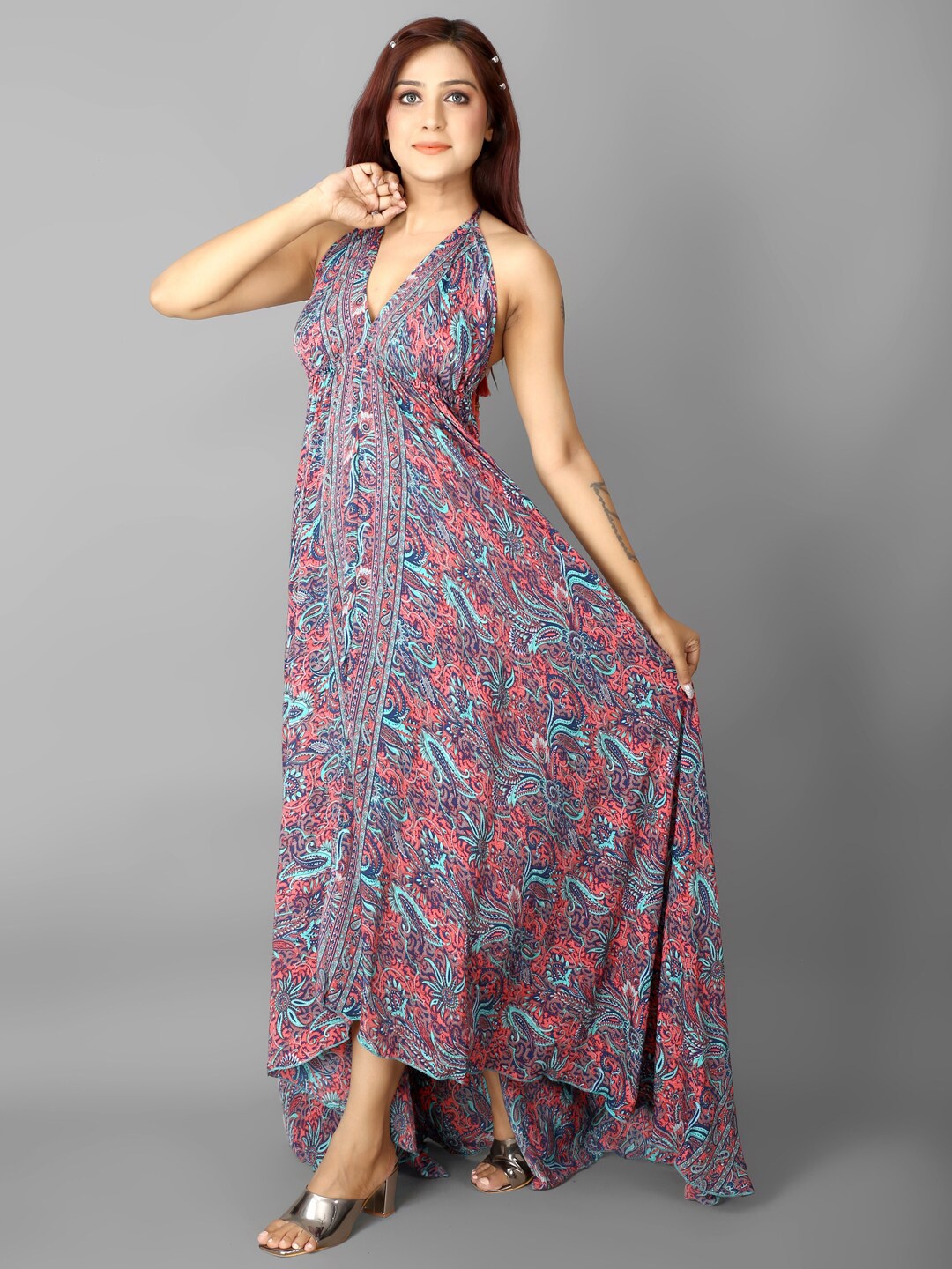 

Ameeha Printed Halter Neck Maxi Dress, Purple