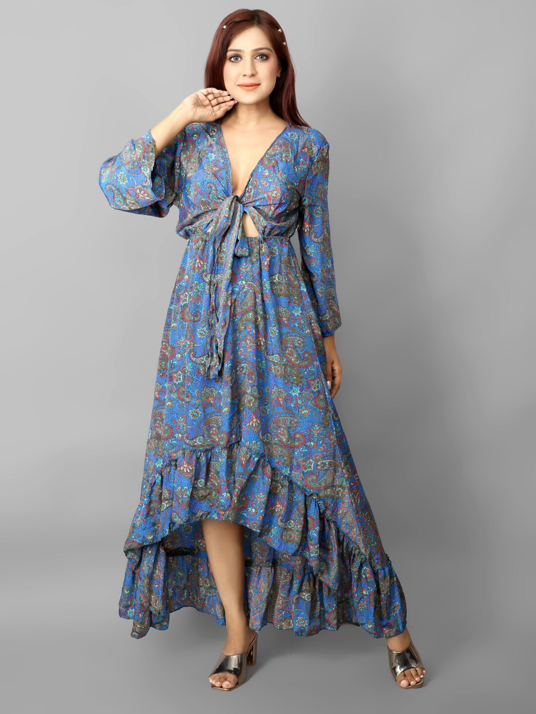 

Ameeha Tie-Up Neck Maxi Dress, Blue