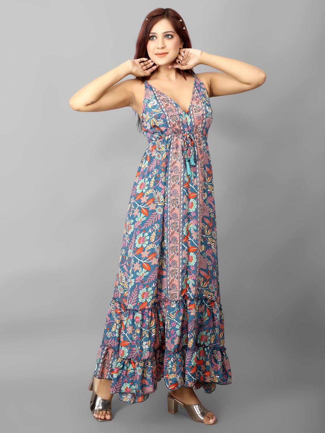 

Ameeha Printed Halter Neck Maxi Dress, Blue