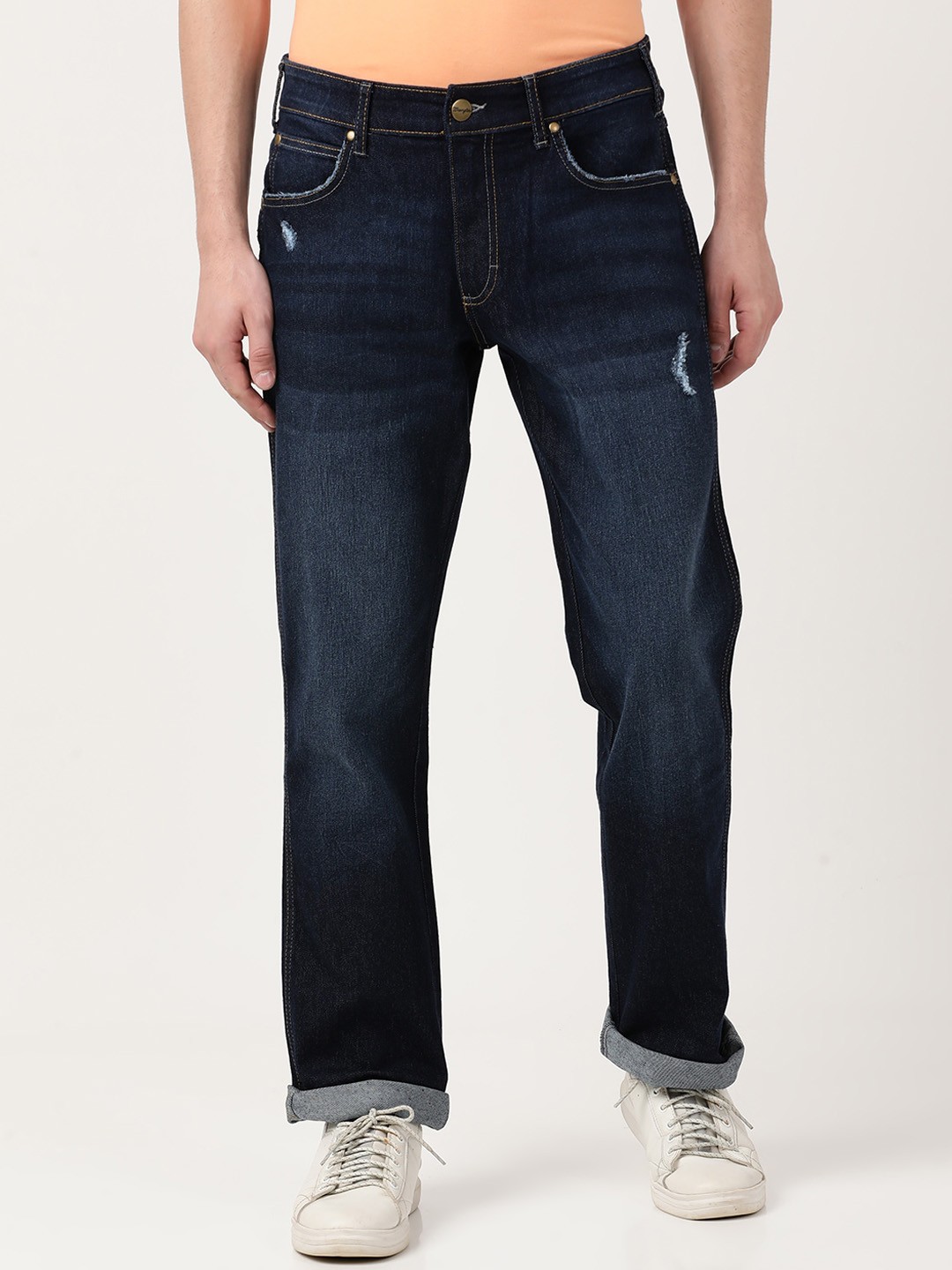 

Wrangler Men Millard Straight Fit Low Distress Light Fade Stretchable Cotton Jeans, Blue
