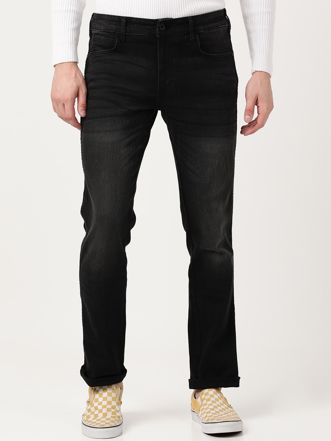 

Wrangler Men Millard Straight Fit Light Fade Stretchable Cotton Jeans, Black
