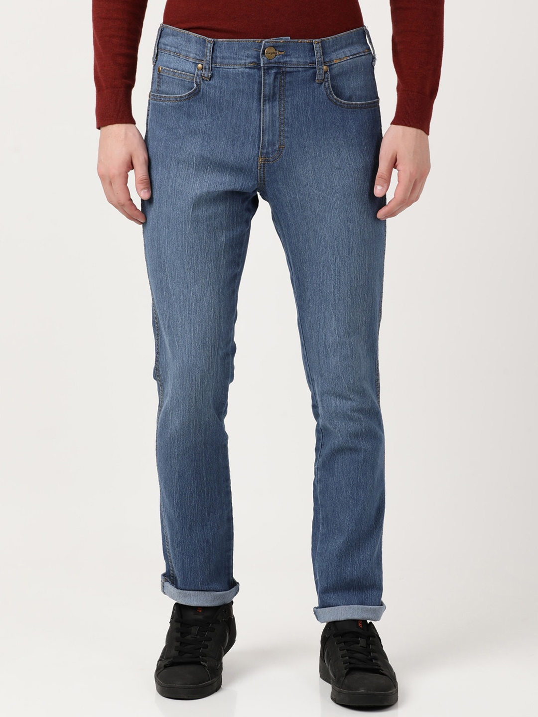 

Wrangler Men Texas Slim Fit Low-Rise Light Fade Stretchable Cotton Jeans, Blue