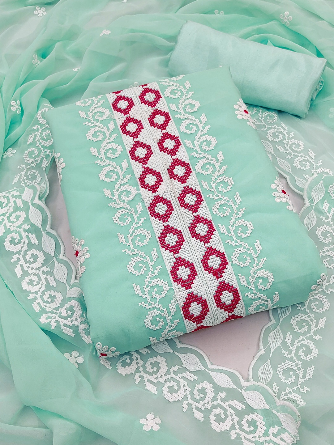 

KALINI Embroidered Silk Georgette Unstitched Dress Material, Sea green
